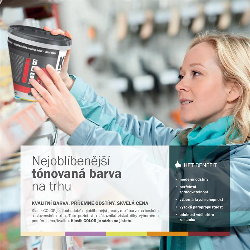 HET Klasik COLOR tónovaná interiérová akrylátová disperzná farba na stenu