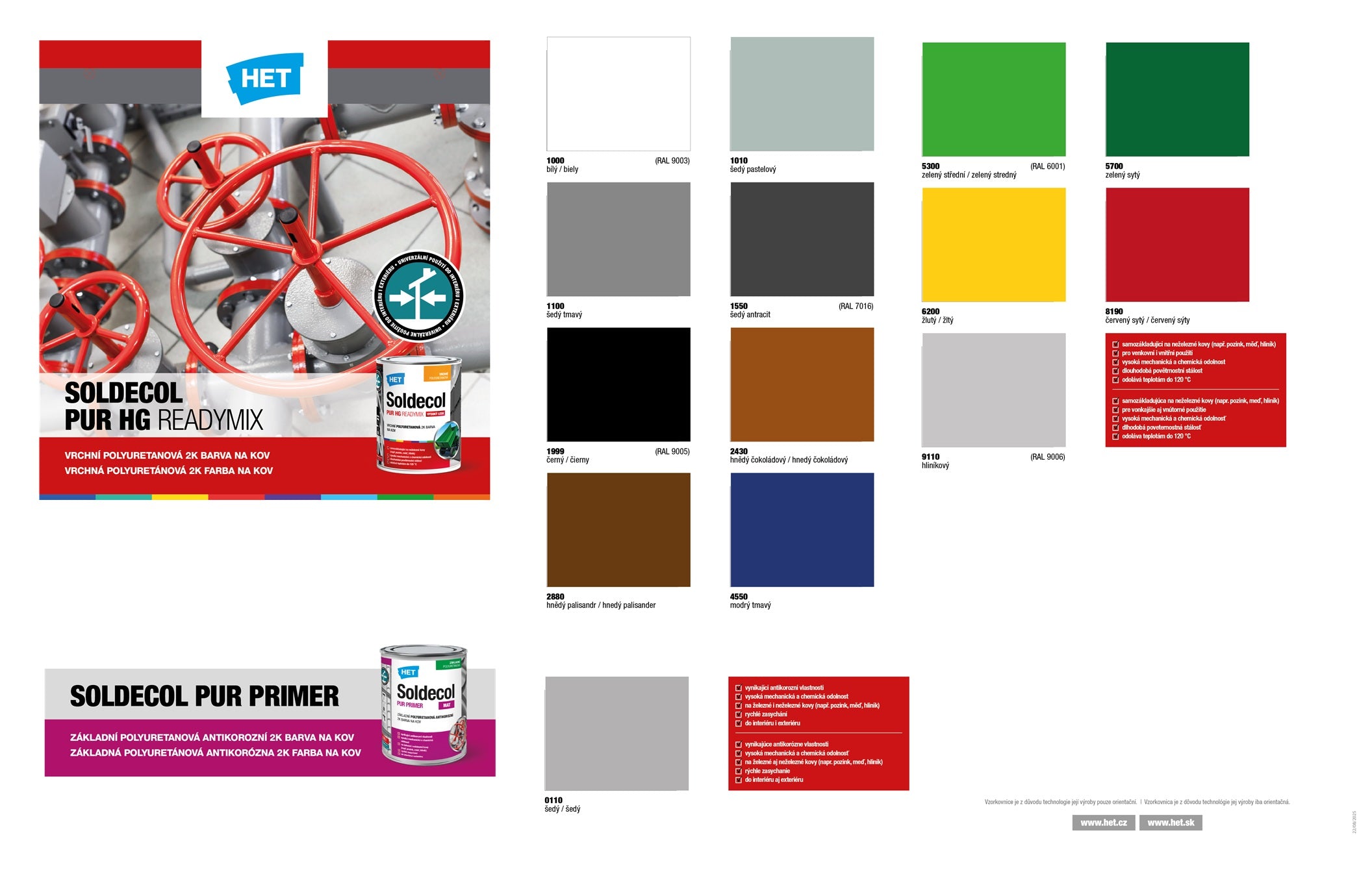 HET Soldecol PUR HG biela rýchloschnúca polyuretánová farba na kov vzorkovník