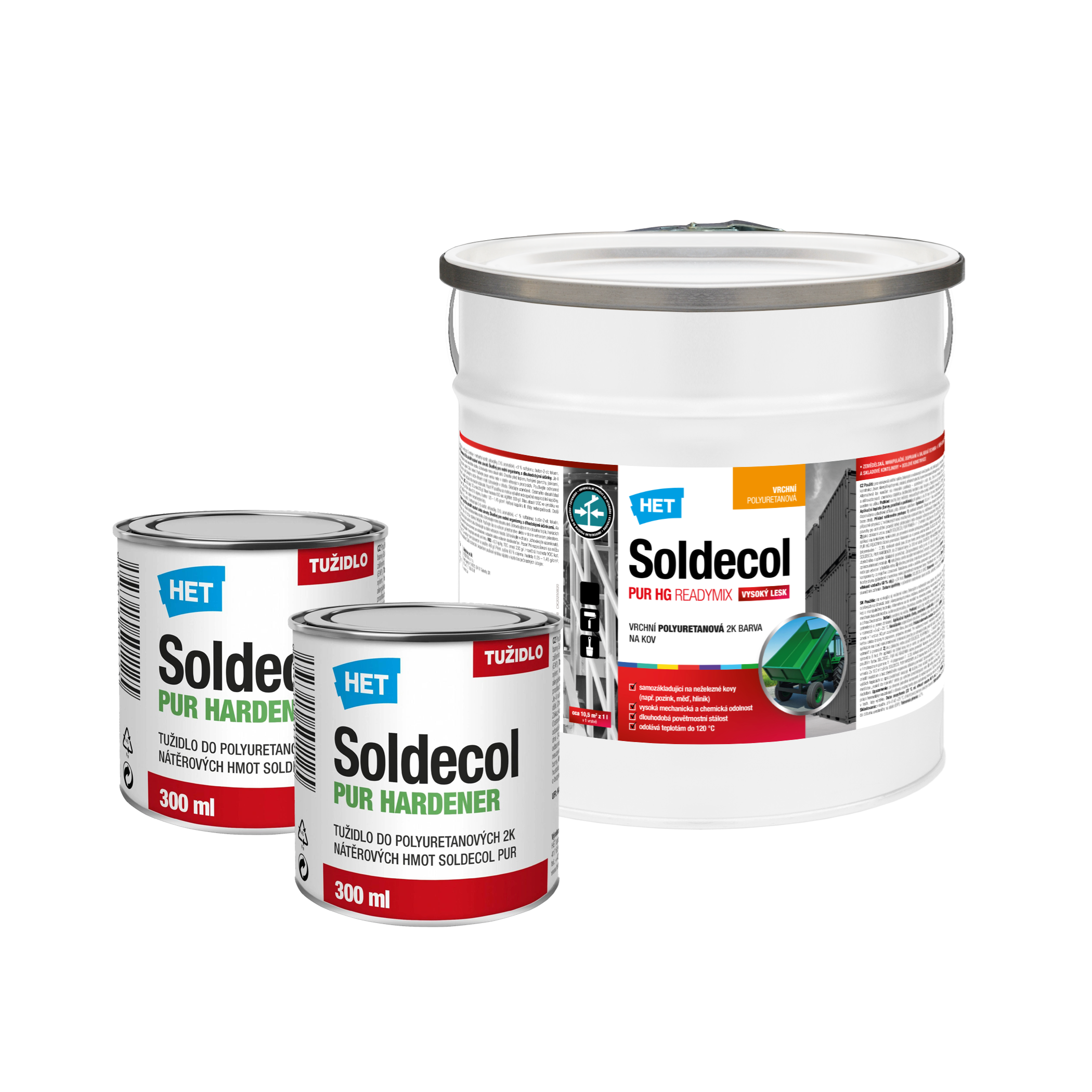 HET Soldecol PUR HG biela rýchloschnúca polyuretánová farba na kov 2,6 l