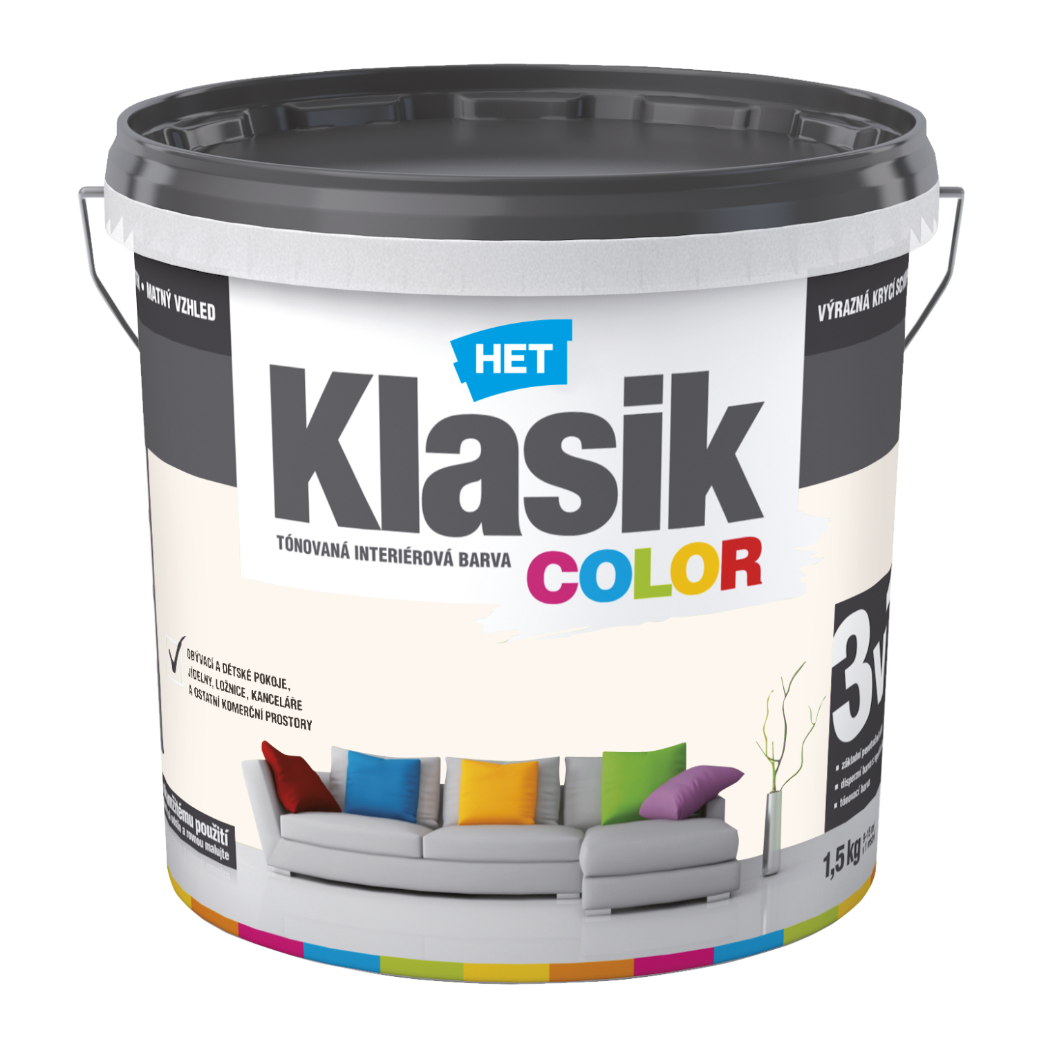 HET Klasik COLOR tónovaná interiérová akrylátová disperzná oteruvzdorná farba 1,5 kg, KC0228 - béžový mandľový
