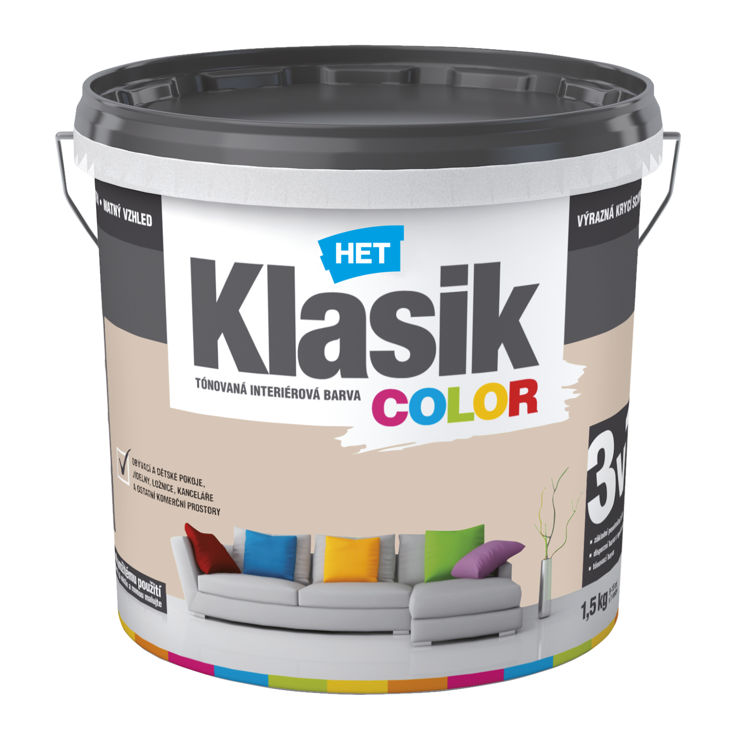 HET Klasik COLOR tónovaná interiérová akrylátová disperzná oteruvzdorná farba 1,5 kg, KC0238 - béžový muškátový