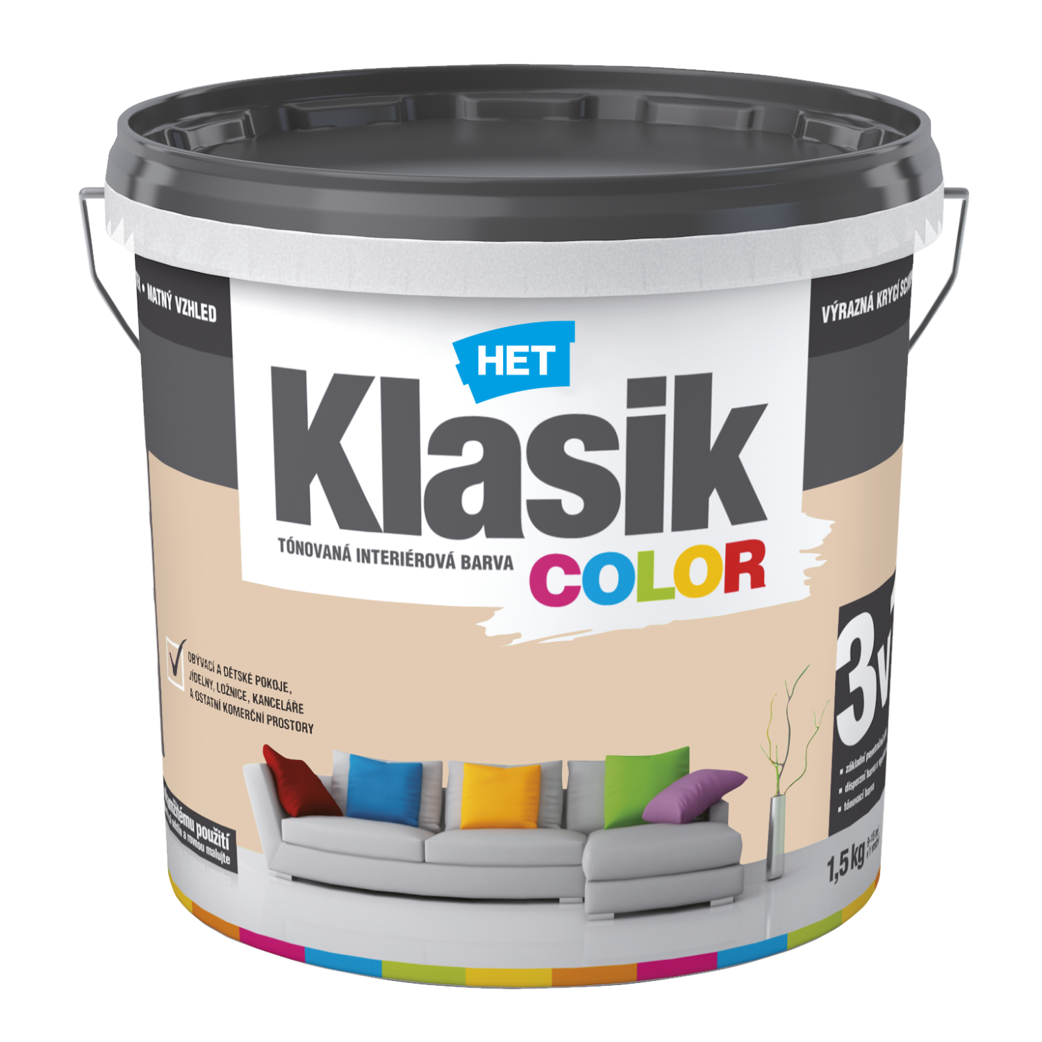 HET Klasik COLOR tónovaná interiérová akrylátová disperzná oteruvzdorná farba 1,5 kg, KC0247 - béžový krémový