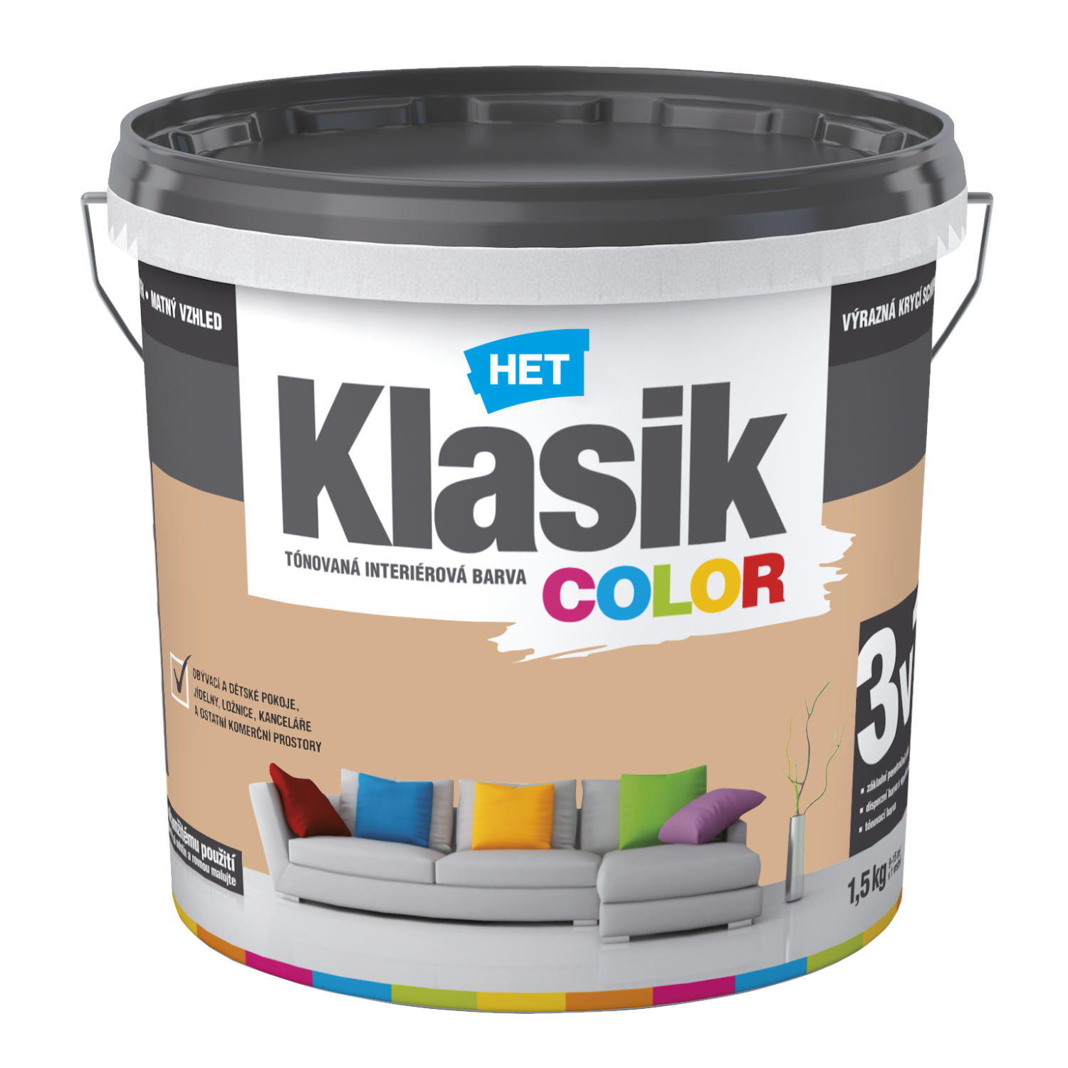 HET Klasik COLOR tónovaná interiérová akrylátová disperzná oteruvzdorná farba 1,5 kg, KC0267 - hnedý karamelový