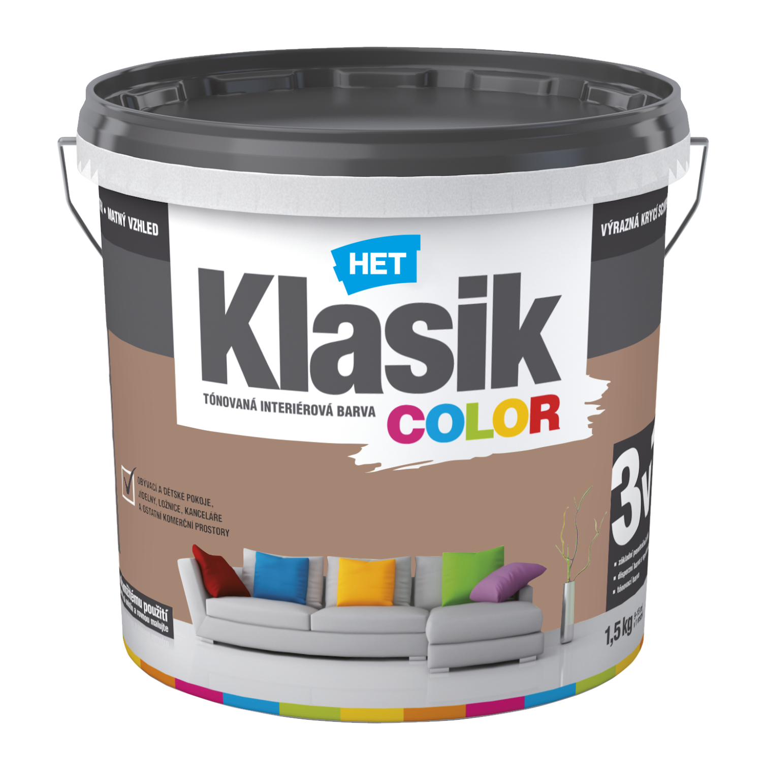 HET Klasik COLOR tónovaná interiérová akrylátová disperzná oteruvzdorná farba 1,5 kg, KC0267 - hnedý karamelový