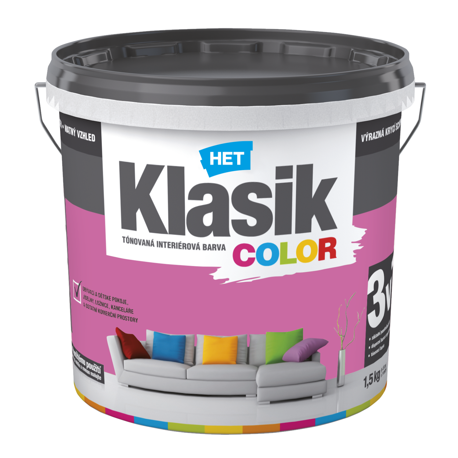 HET Klasik COLOR tónovaná interiérová akrylátová disperzná oteruvzdorná farba 1,5 kg, KC0317 - purpurový