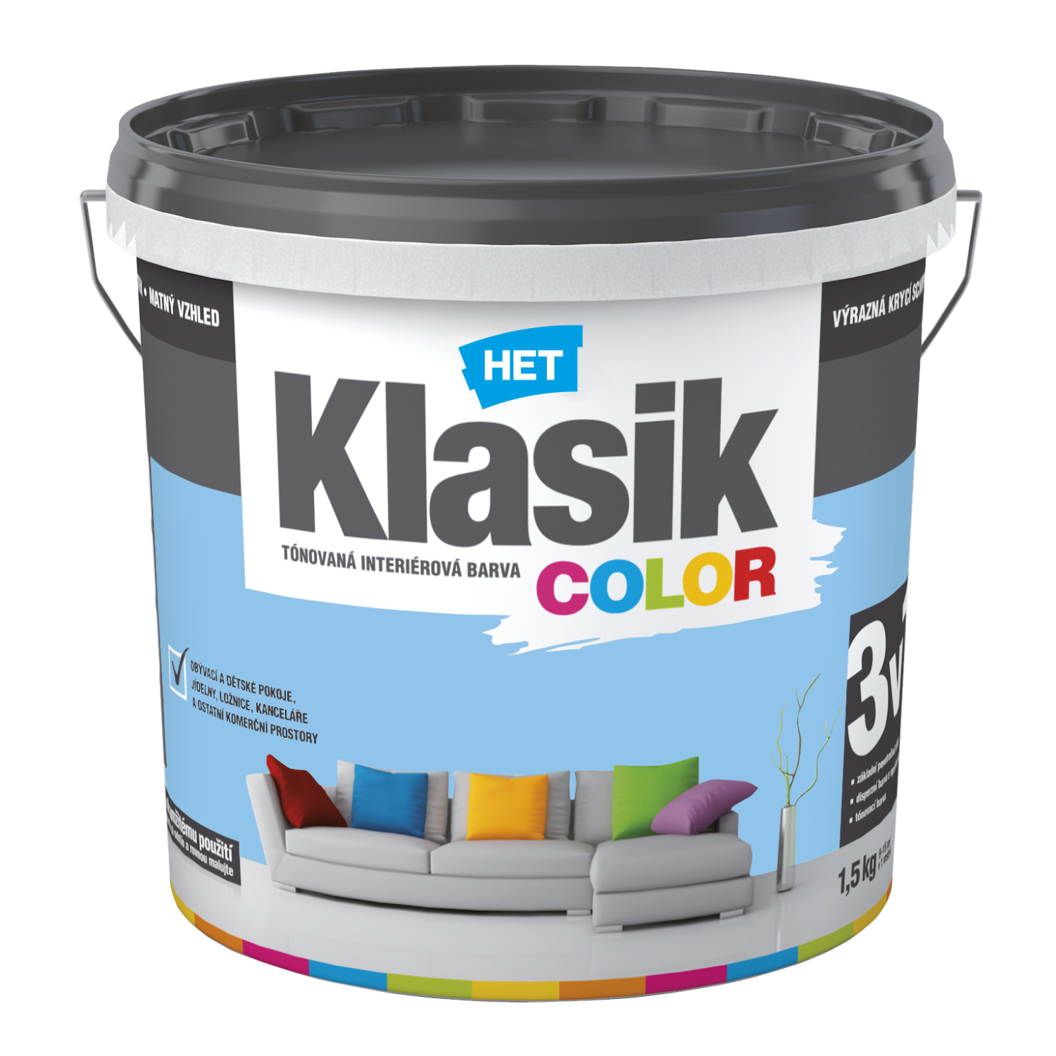 HET Klasik COLOR tónovaná interiérová akrylátová disperzná oteruvzdorná farba 1,5 kg, KC0347 - fialový orgovánový