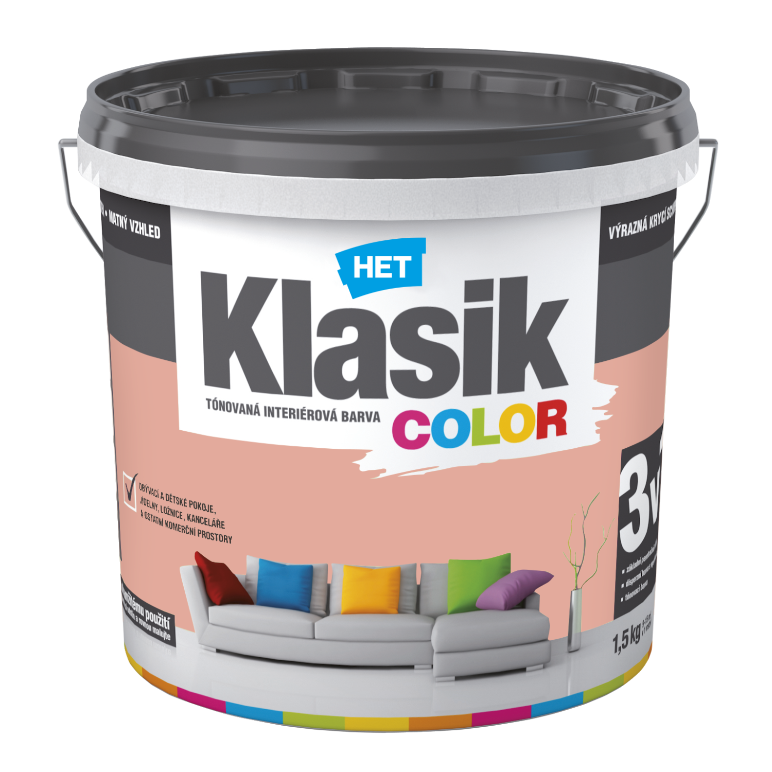 HET Klasik COLOR tónovaná interiérová akrylátová disperzná oteruvzdorná farba 1,5 kg, KC0897 - vínový