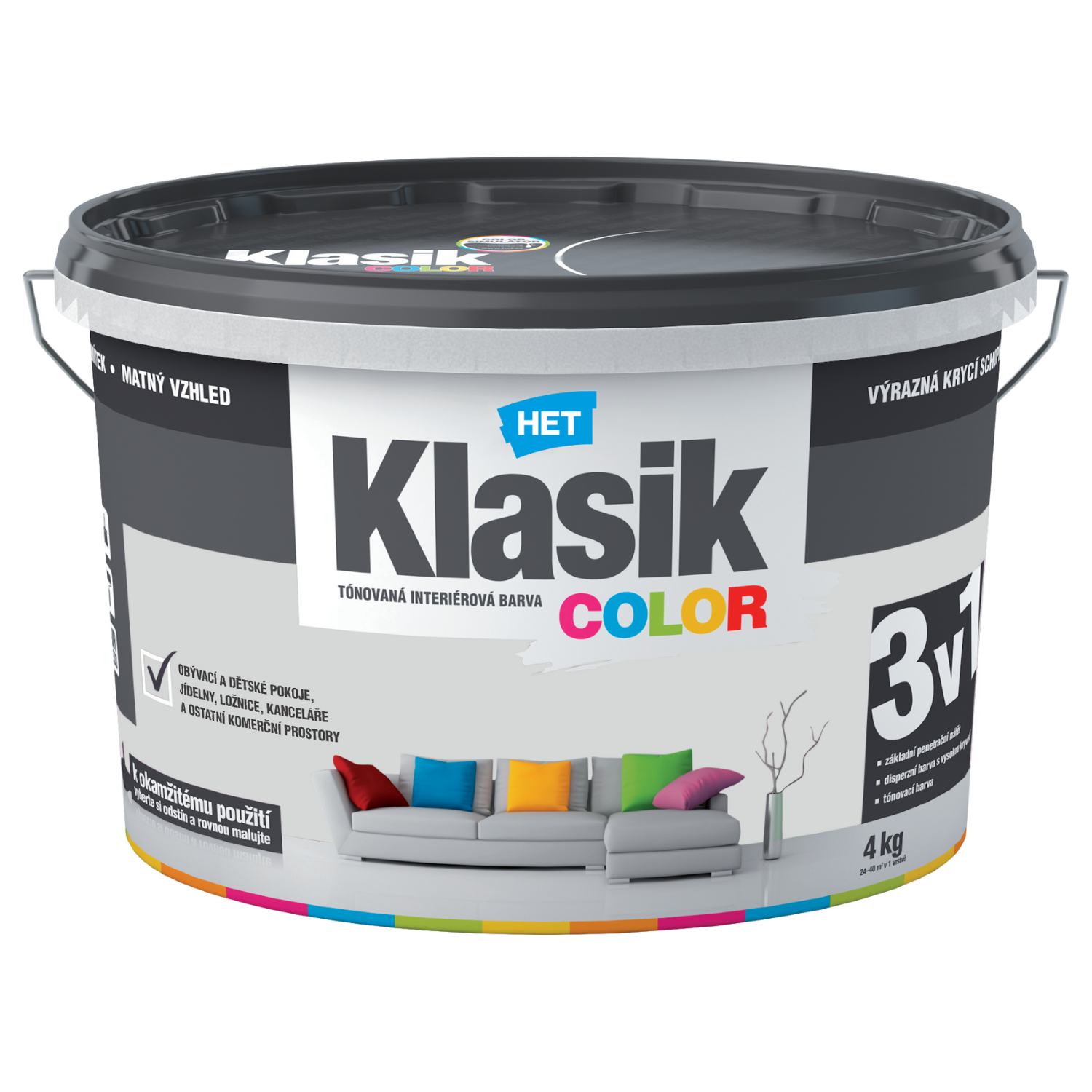 HET Klasik COLOR tónovaná interiérová akrylátová disperzná oteruvzdorná farba 1,5 kg, KC0828 - lososový