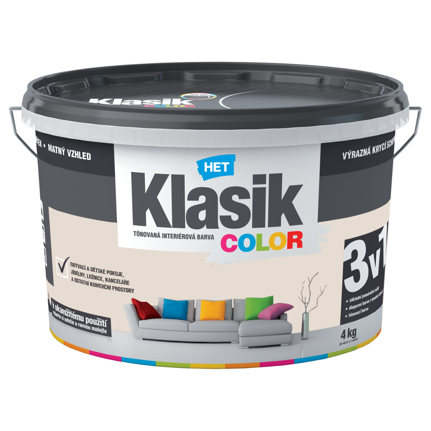 HET Klasik COLOR tónovaná interiérová akrylátová disperzná oteruvzdorná farba 4 kg, KC0218 - béžový pieskový