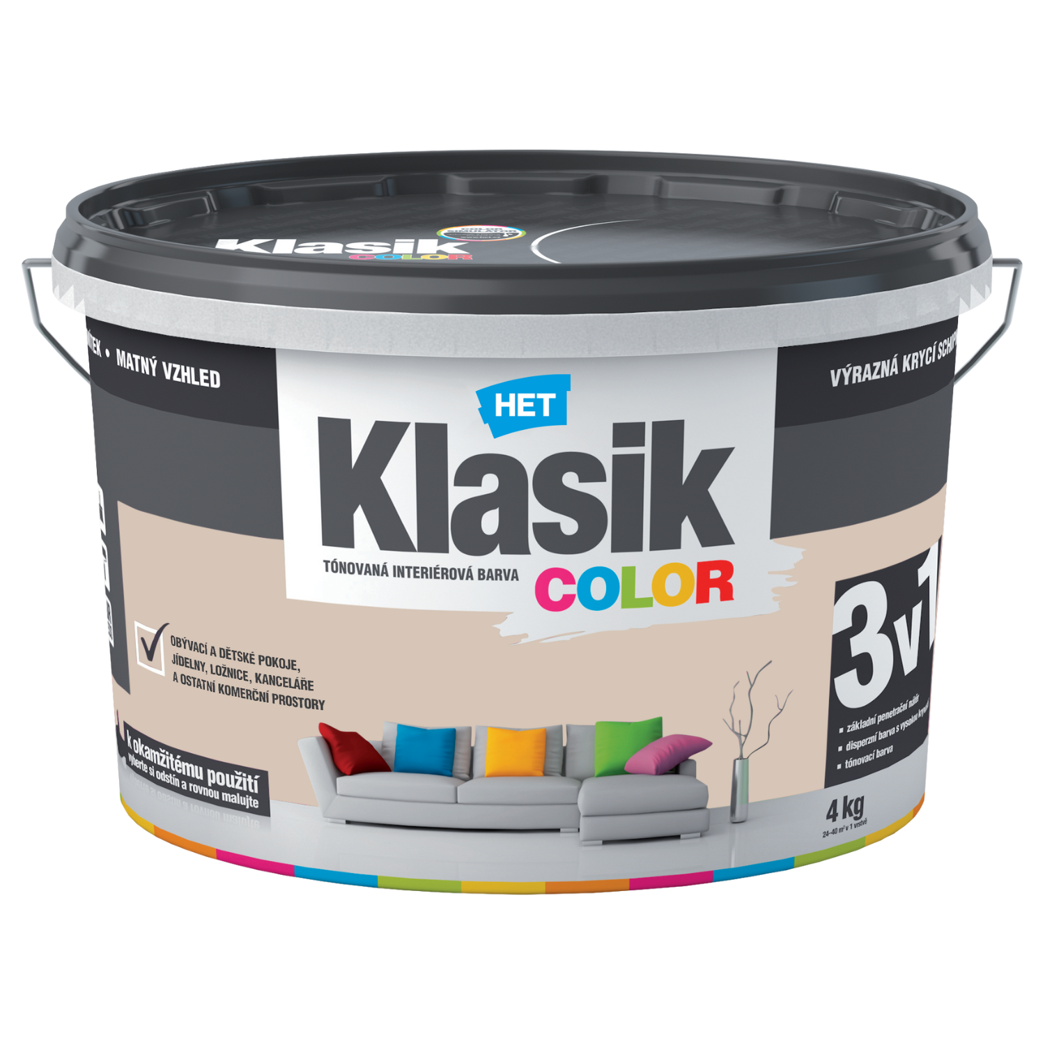HET Klasik COLOR tónovaná interiérová akrylátová disperzná oteruvzdorná farba 4 kg, KC0228 - béžový mandľový