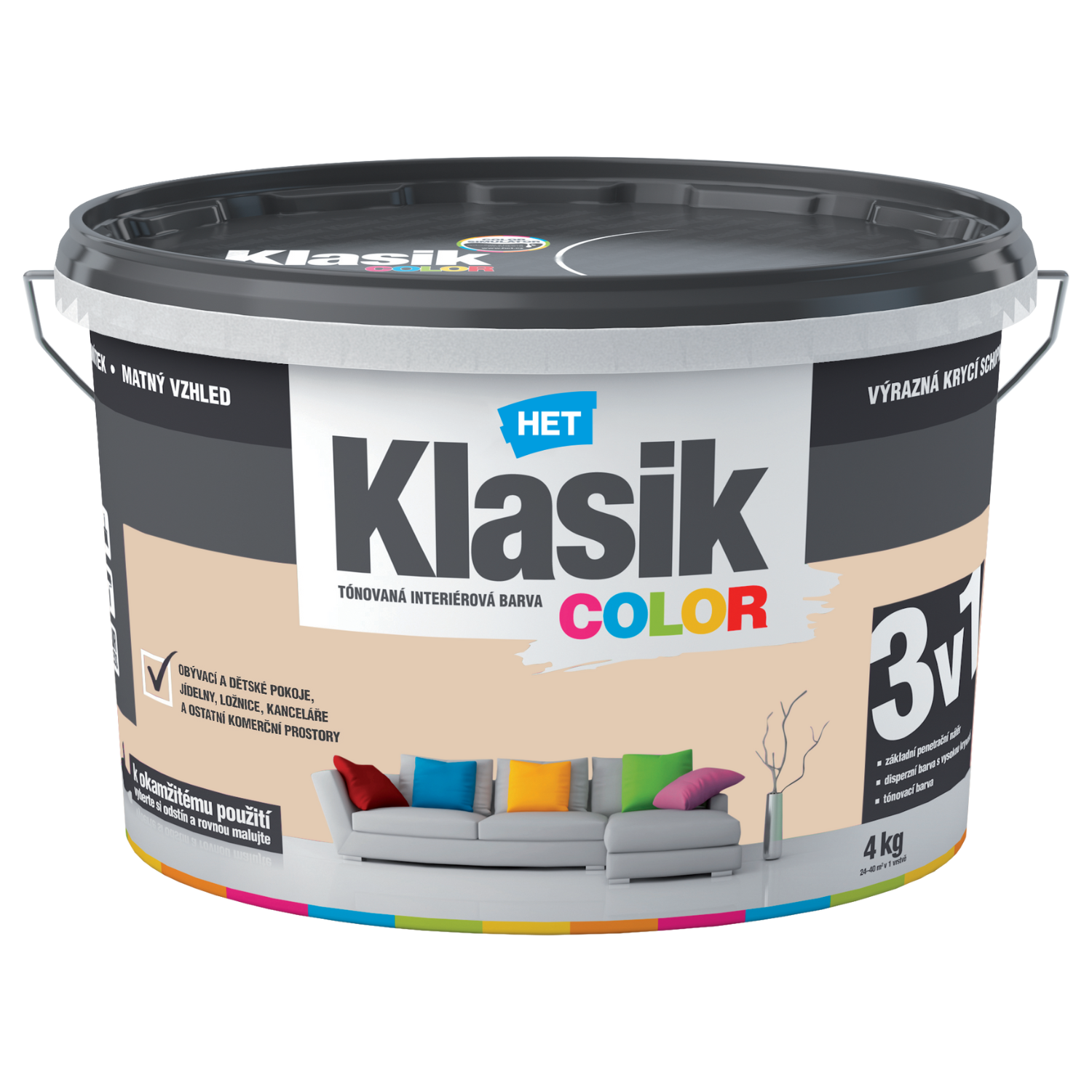 HET Klasik COLOR tónovaná interiérová akrylátová disperzná oteruvzdorná farba 4 kg, KC0247 - béžový krémový