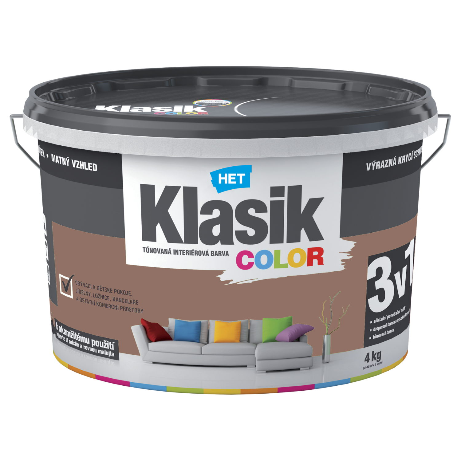 HET Klasik COLOR tónovaná interiérová akrylátová disperzná oteruvzdorná farba 4 kg, KC0267 - hnedý karamelový