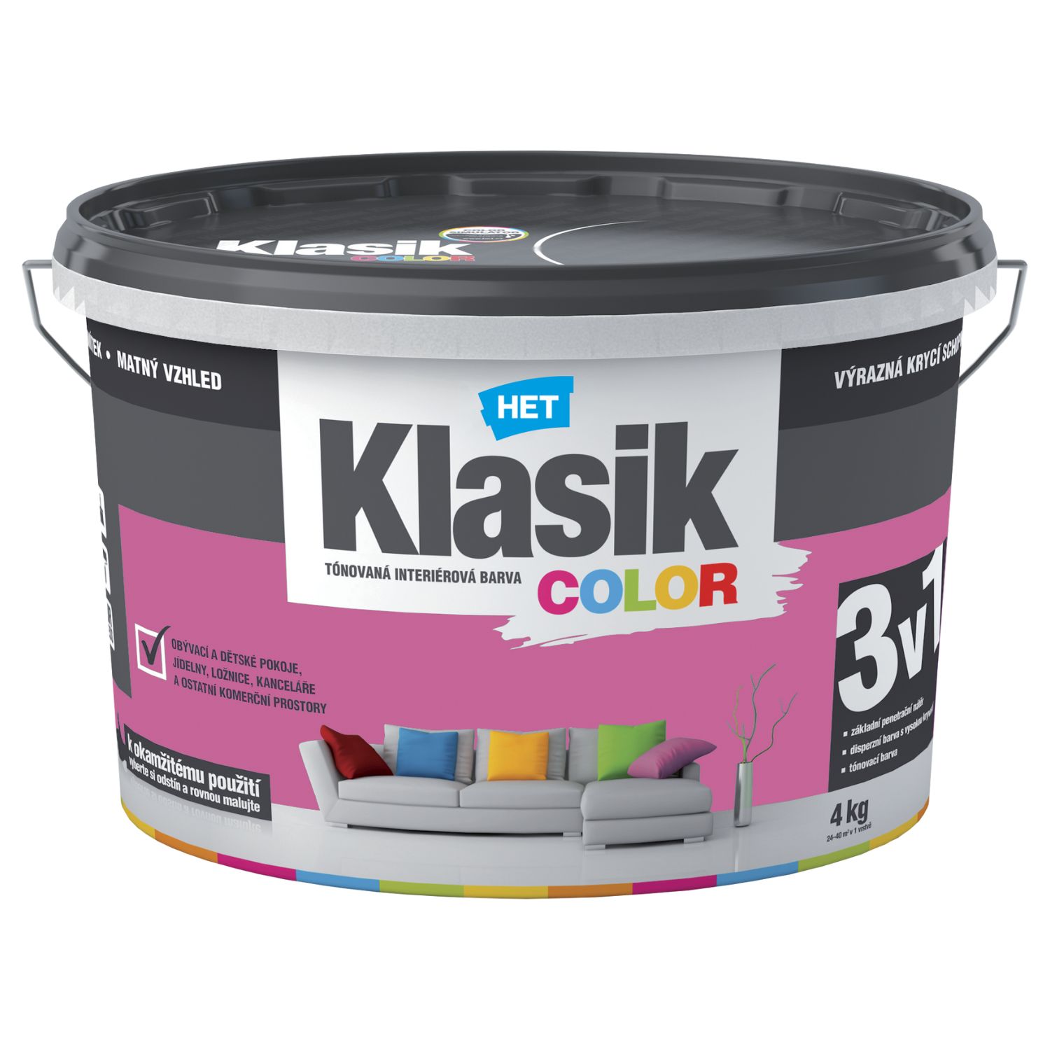 HET Klasik COLOR tónovaná interiérová akrylátová disperzná oteruvzdorná farba 4 kg, KC0317 - purpurový
