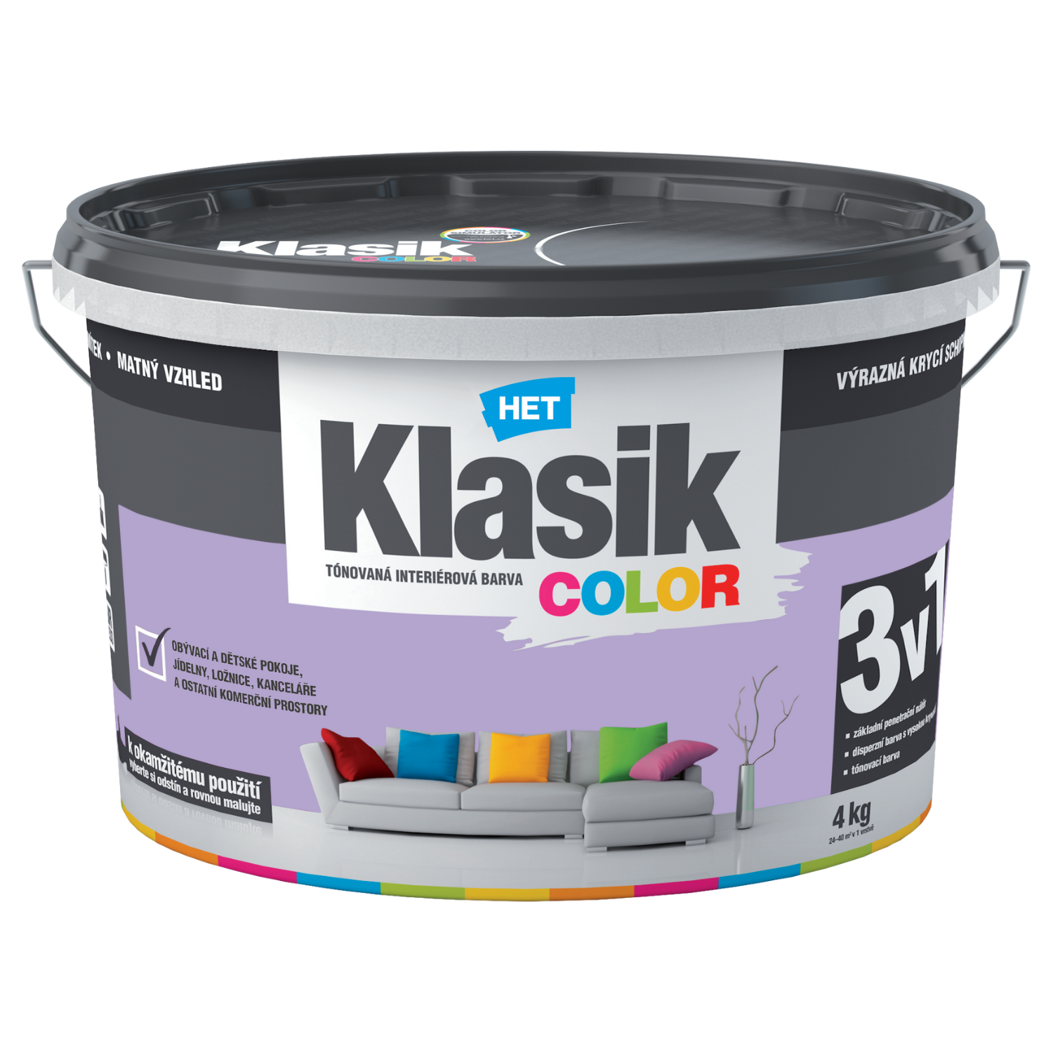 HET Klasik COLOR tónovaná interiérová akrylátová disperzná oteruvzdorná farba 4 kg, KC0327 - fialový lila