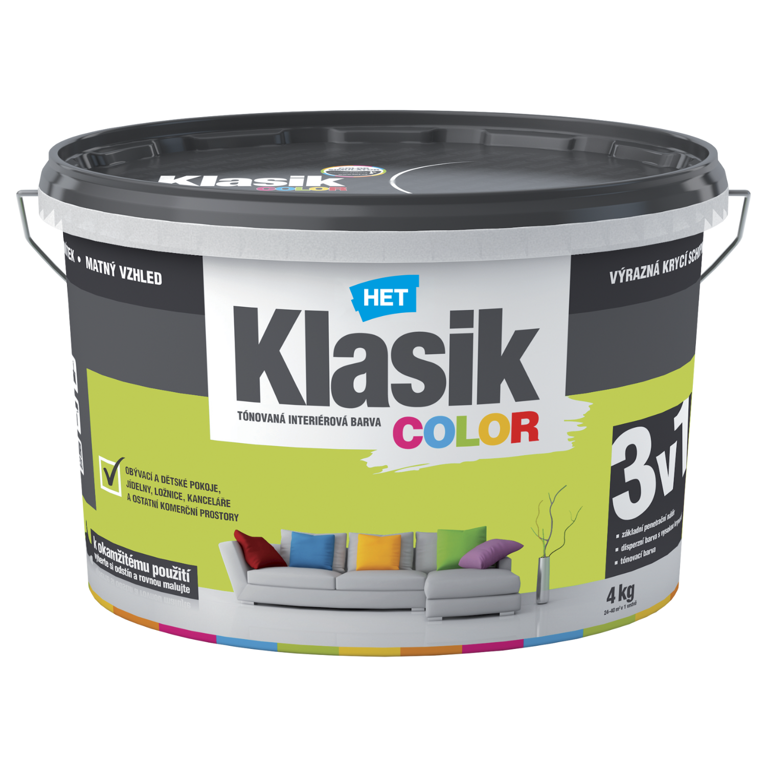 HET Klasik COLOR tónovaná interiérová akrylátová disperzná oteruvzdorná farba 4 kg, KC0597 - zelený limetkový