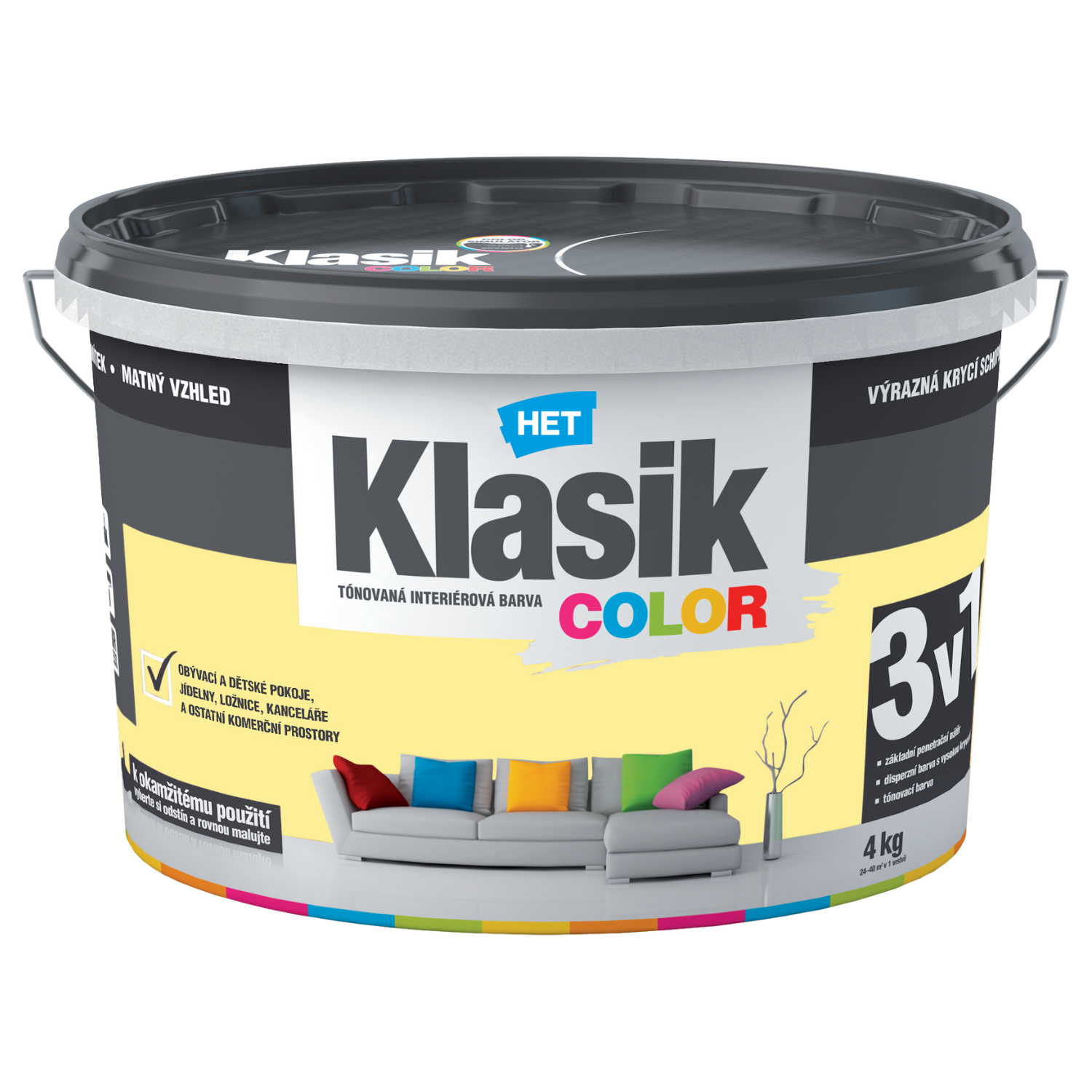 HET Klasik COLOR tónovaná interiérová akrylátová disperzná oteruvzdorná farba 4 kg, KC0608 - žltý zázvorový