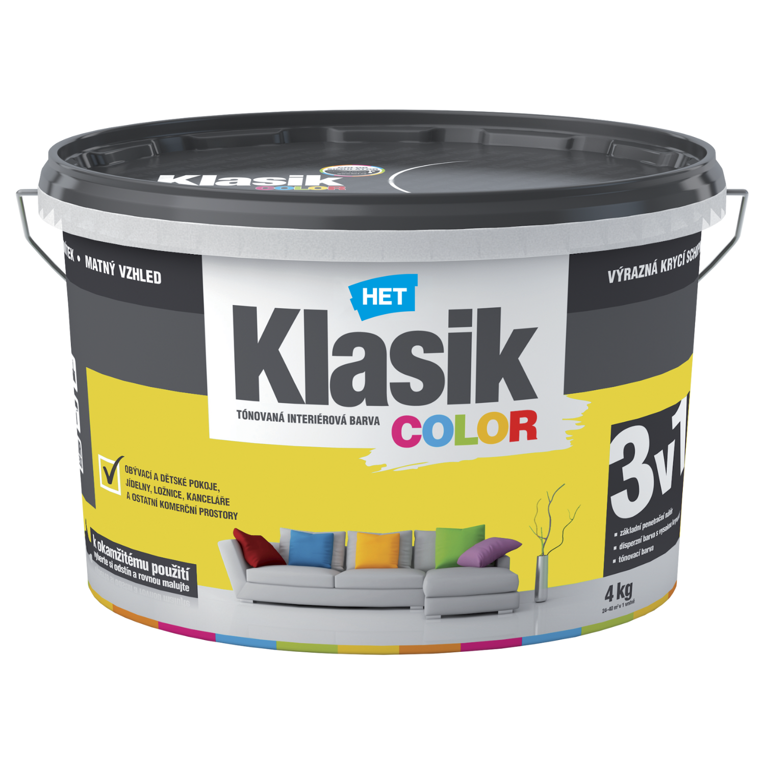 HET Klasik COLOR tónovaná interiérová akrylátová disperzná oteruvzdorná farba 4 kg, KC0618 - žltý citrónový