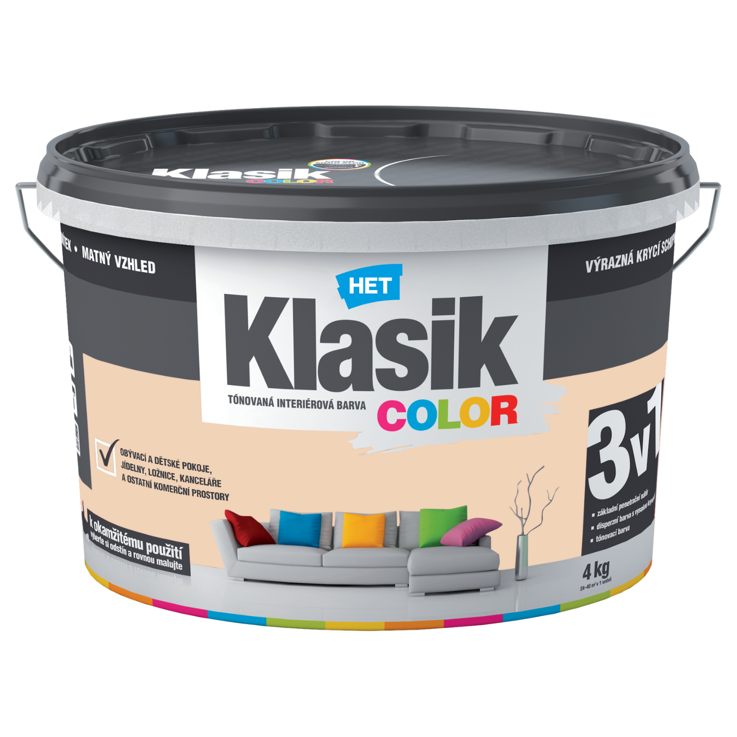 HET Klasik COLOR tónovaná interiérová akrylátová disperzná oteruvzdorná farba 4 kg, KC0728 - oranžový broskyňový