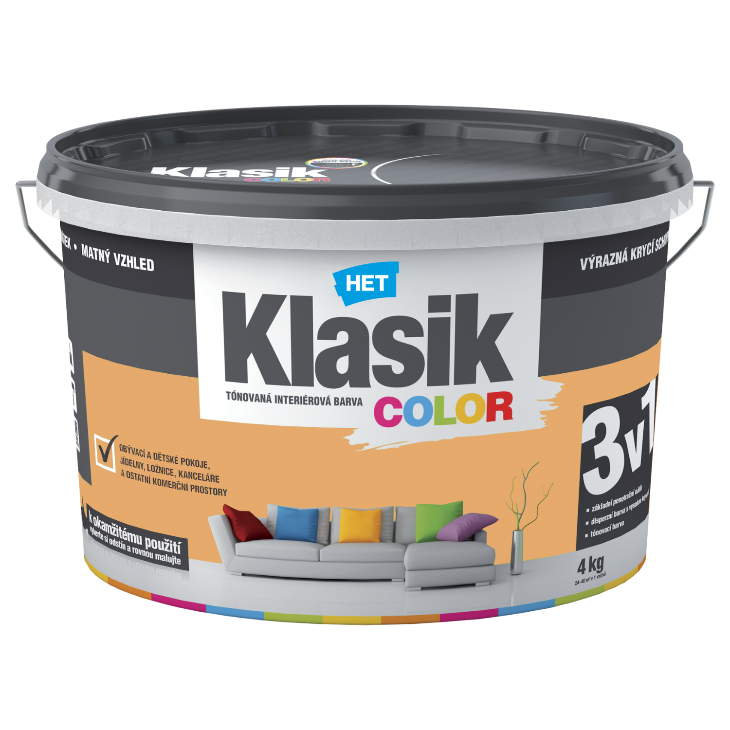 HET Klasik COLOR tónovaná interiérová akrylátová disperzná oteruvzdorná farba 4 kg, KC0777 - marhuľový