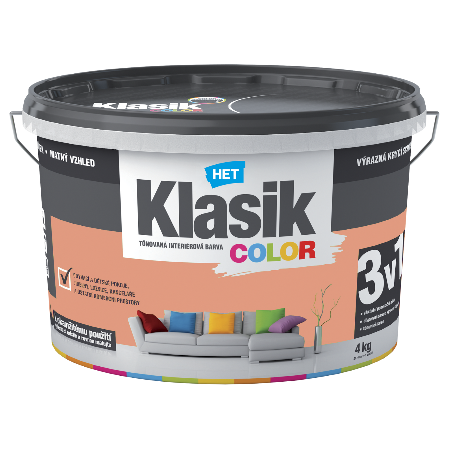 HET Klasik COLOR tónovaná interiérová akrylátová disperzná oteruvzdorná farba 4 kg, KC0897 - vínový