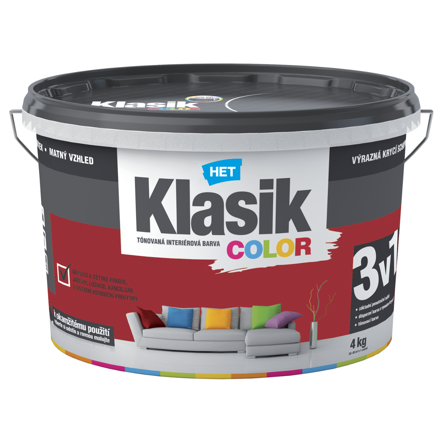 HET Klasik COLOR tónovaná interiérová akrylátová disperzná oteruvzdorná farba 4 kg, KC0837 - ružový