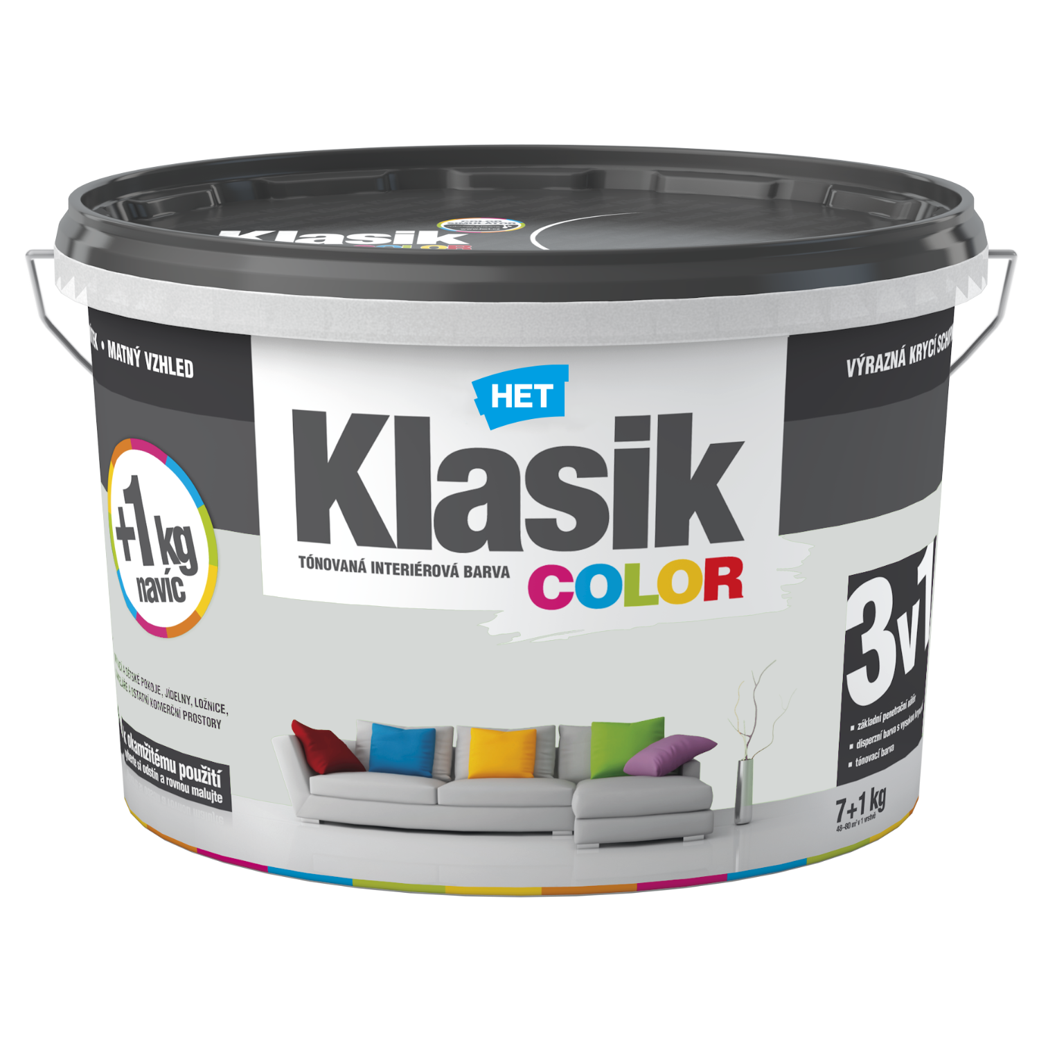 HET Klasik COLOR tónovaná interiérová akrylátová disperzná oteruvzdorná farba 7 kg + 1 kg zdarma, KC0117 -šedý platinový