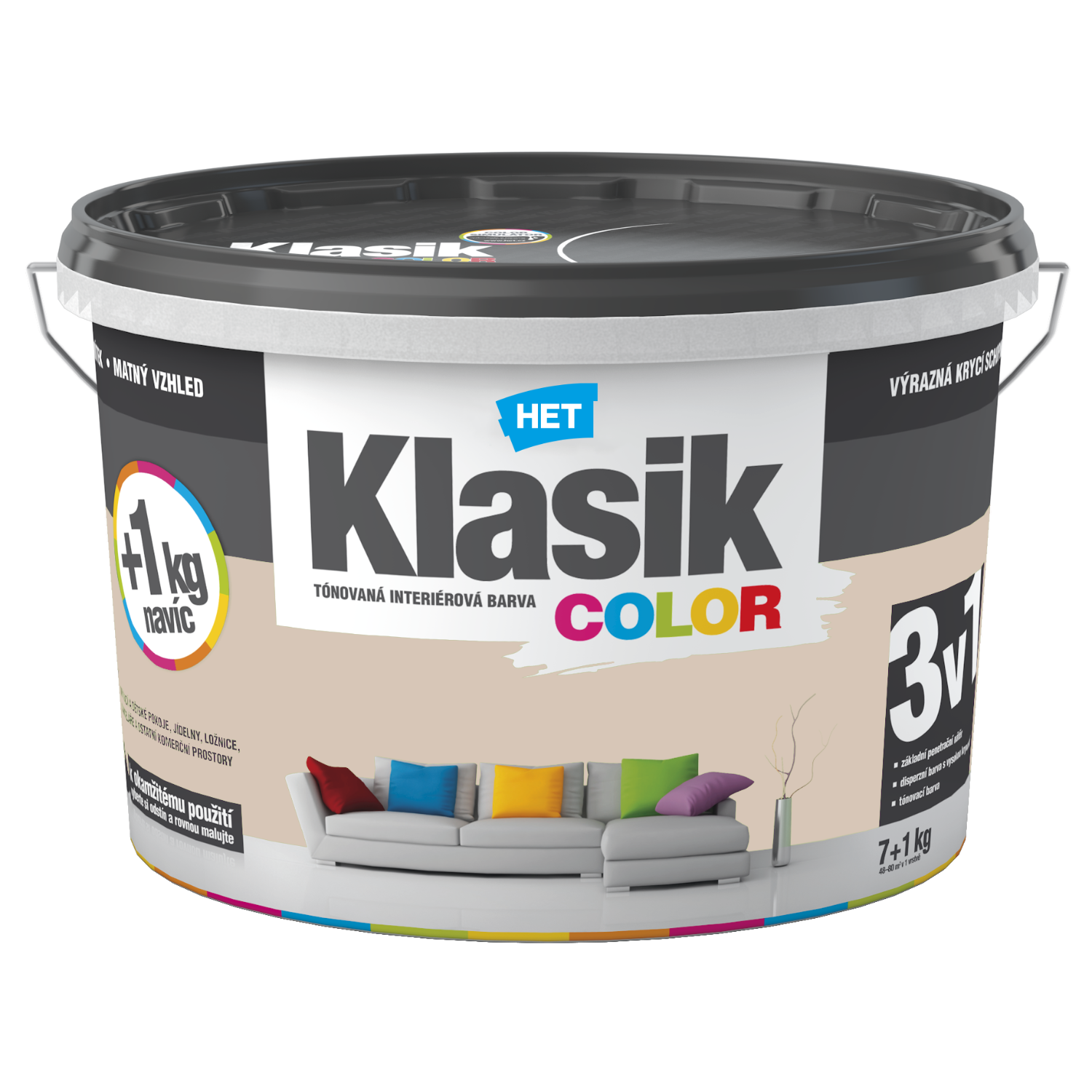 HET Klasik COLOR tónovaná interiérová akrylátová disperzná oteruvzdorná farba 7 kg + 1 kg zdarma, KC0238 - béžový muškátový
