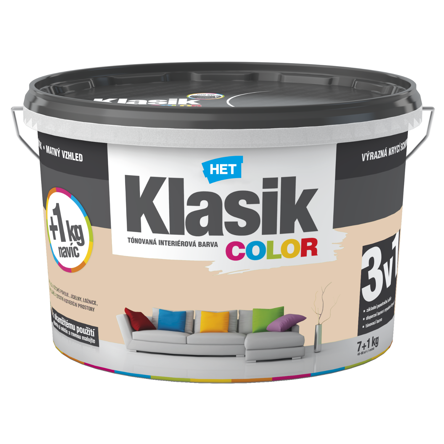 HET Klasik COLOR tónovaná interiérová akrylátová disperzná oteruvzdorná farba 7 kg + 1 kg zdarma, KC0247 - béžový krémový