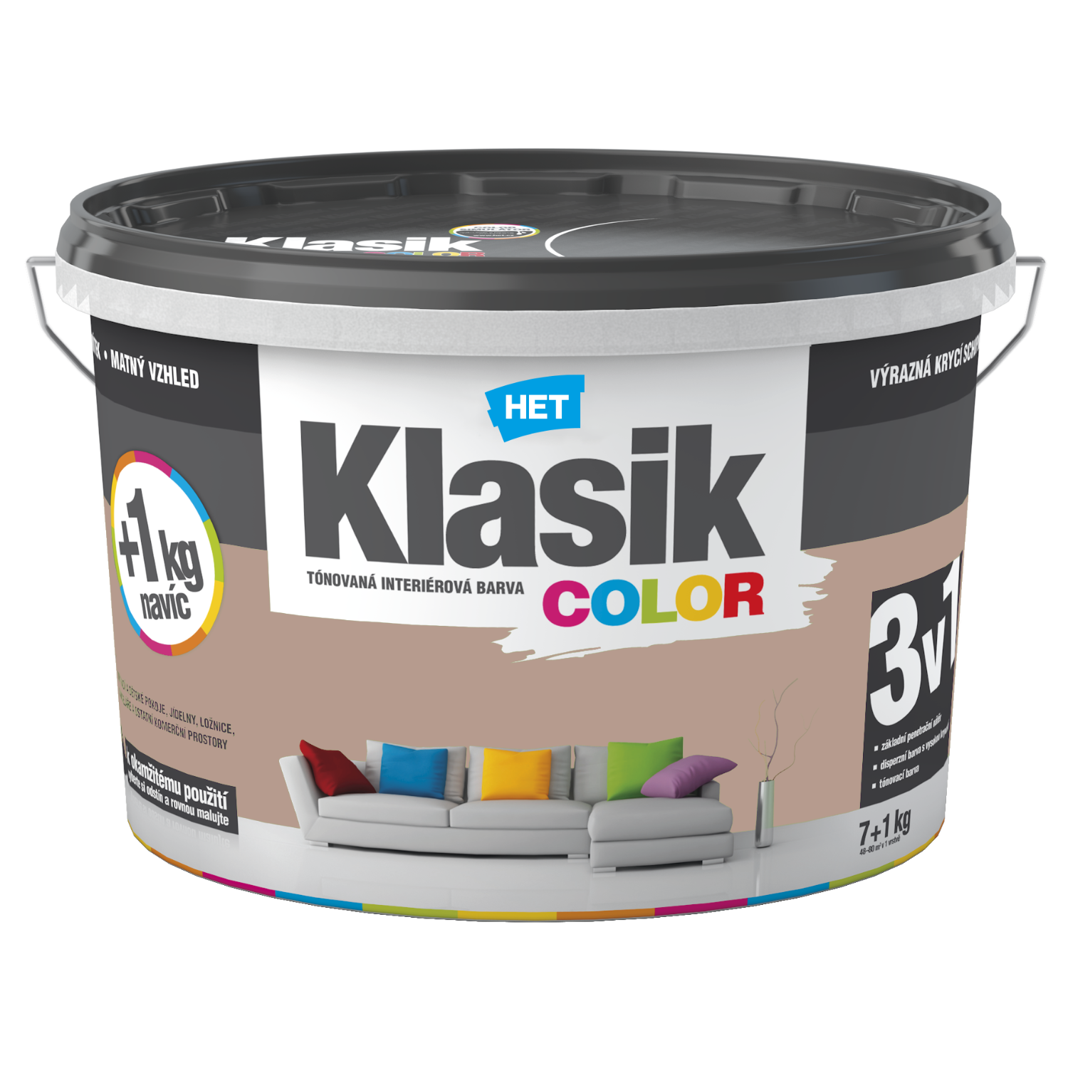 HET Klasik COLOR tónovaná interiérová akrylátová disperzná oteruvzdorná farba 7 kg + 1 kg zdarma, KC0247 - béžový krémový