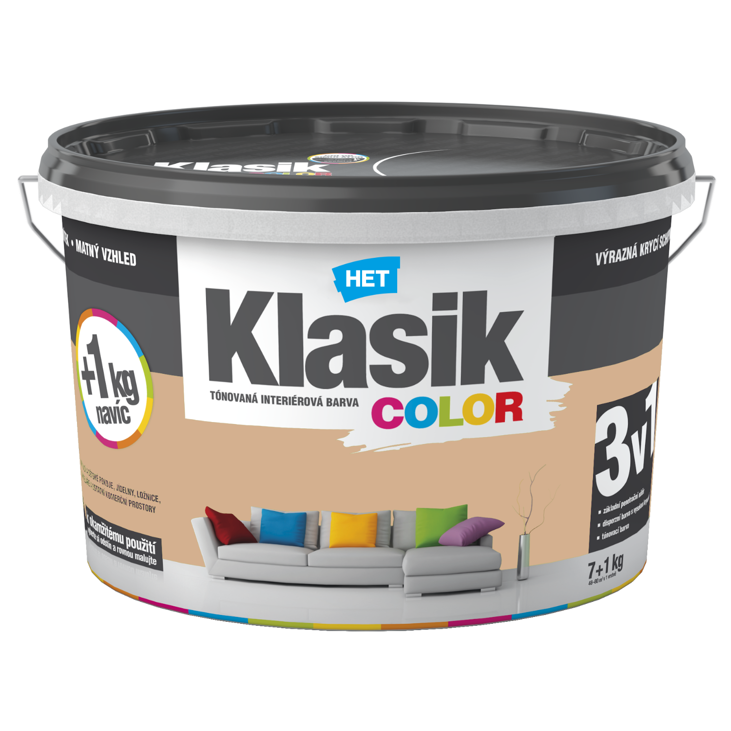 HET Klasik COLOR tónovaná interiérová akrylátová disperzná oteruvzdorná farba 7 kg + 1 kg zdarma, KC0257 - hnedý orechový