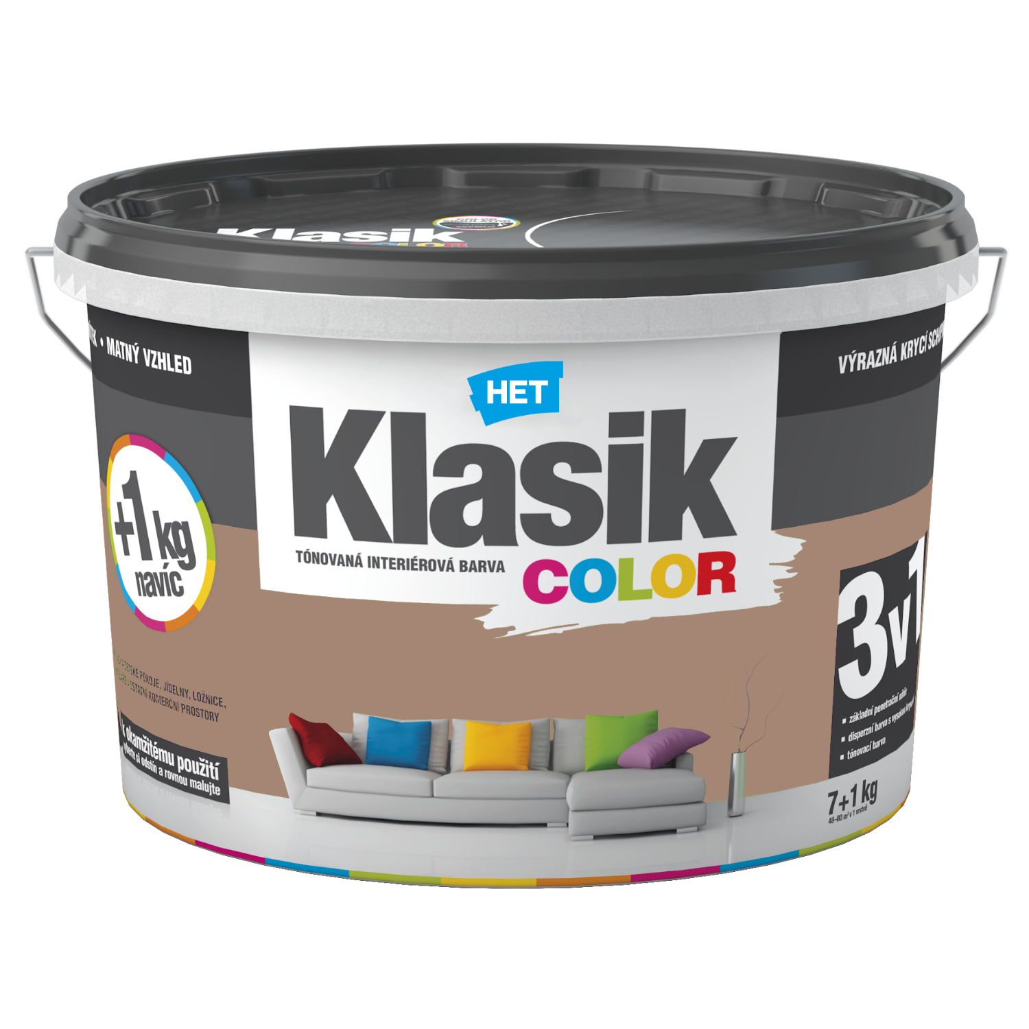 HET Klasik COLOR tónovaná interiérová akrylátová disperzná oteruvzdorná farba 7 kg + 1 kg zdarma, KC0267 - hnedý karamelový