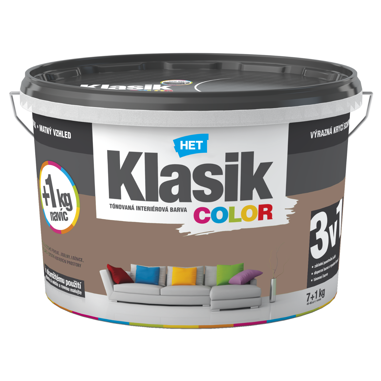 HET Klasik COLOR tónovaná interiérová akrylátová disperzná oteruvzdorná farba 7 kg + 1 kg zdarma, KC0277 - hnedý čokoládový