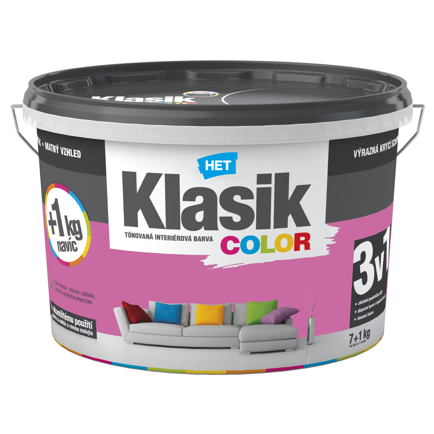 HET Klasik COLOR tónovaná interiérová akrylátová disperzná oteruvzdorná farba 7 kg + 1 kg zdarma, KC0297 - hnedý nugátový