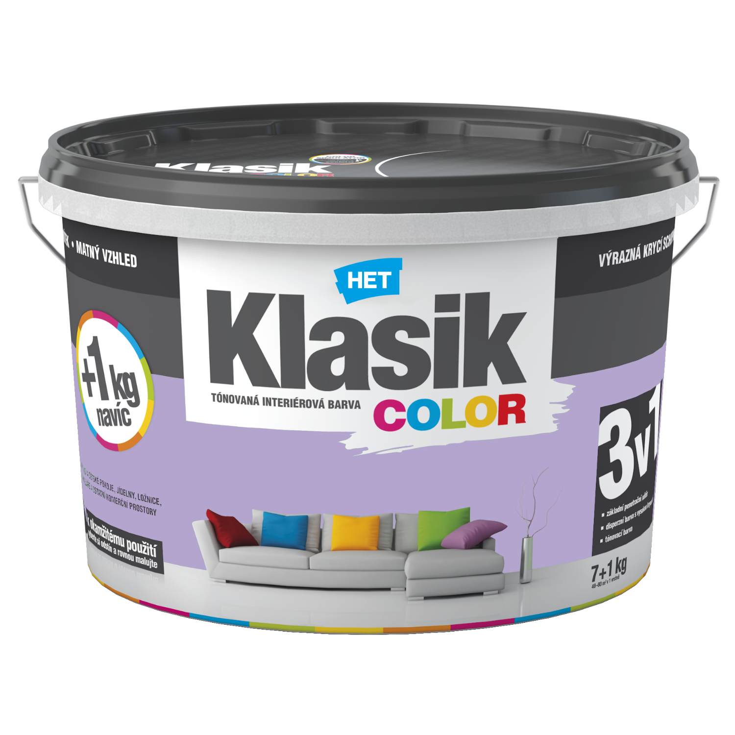 HET Klasik COLOR tónovaná interiérová akrylátová disperzná oteruvzdorná farba 7 kg + 1 kg zdarma, KC0317 - purpurový