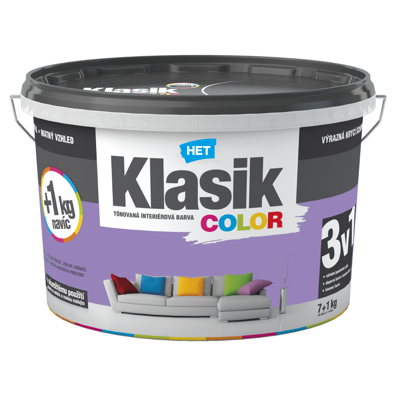 HET Klasik COLOR tónovaná interiérová akrylátová disperzná oteruvzdorná farba 7 kg + 1 kg zdarma, KC0327 - fialový lila
