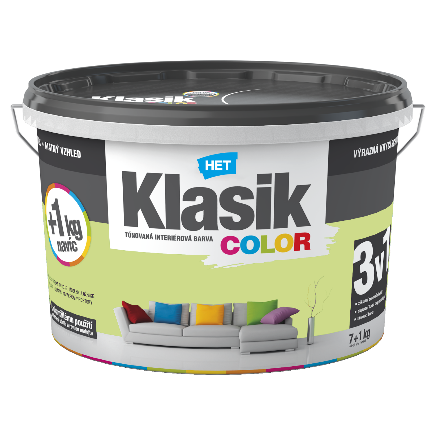 HET Klasik COLOR tónovaná interiérová akrylátová disperzná oteruvzdorná farba 7 kg + 1 kg zdarma, KC0487 - modrý tyrkysový