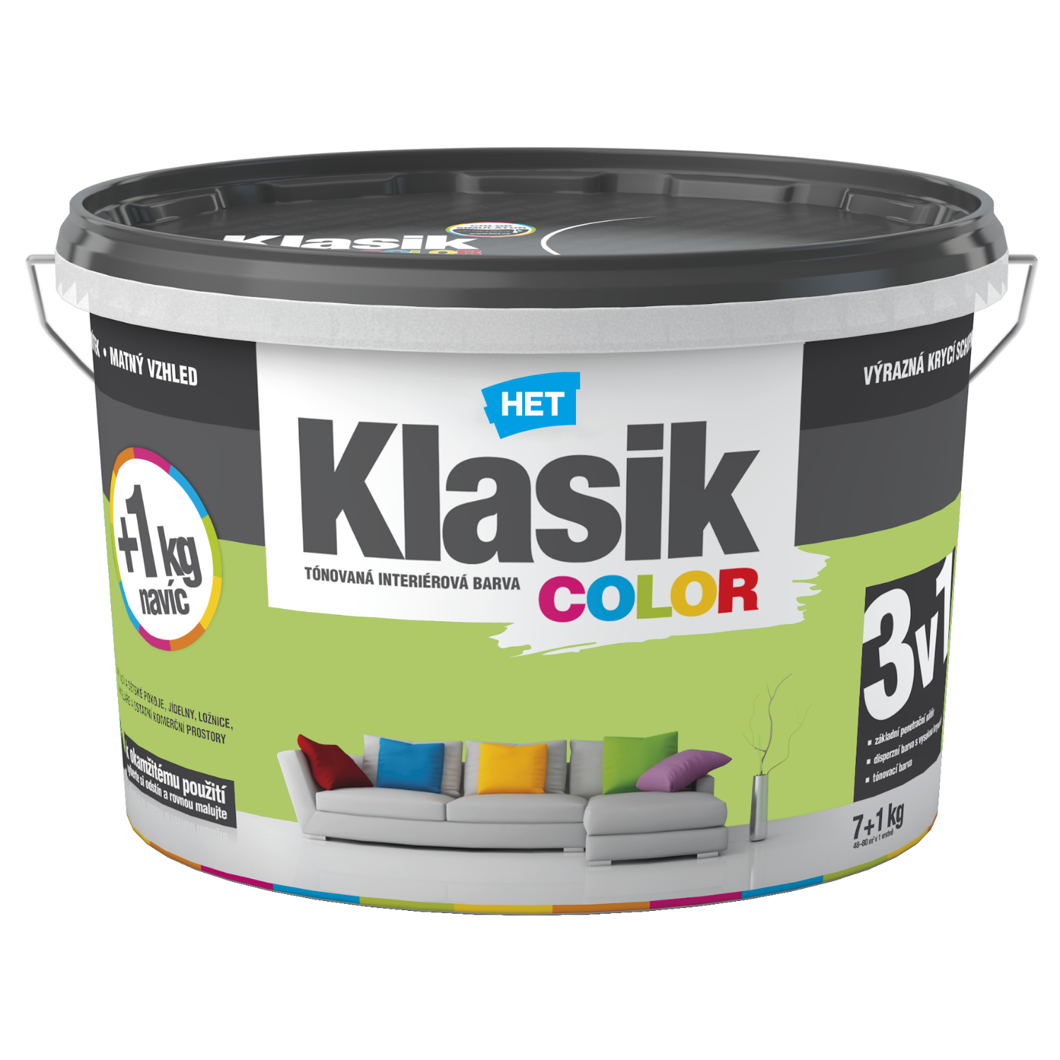 HET Klasik COLOR tónovaná interiérová akrylátová disperzná oteruvzdorná farba 7 kg + 1 kg zdarma, KC0597 - zelený limetkový