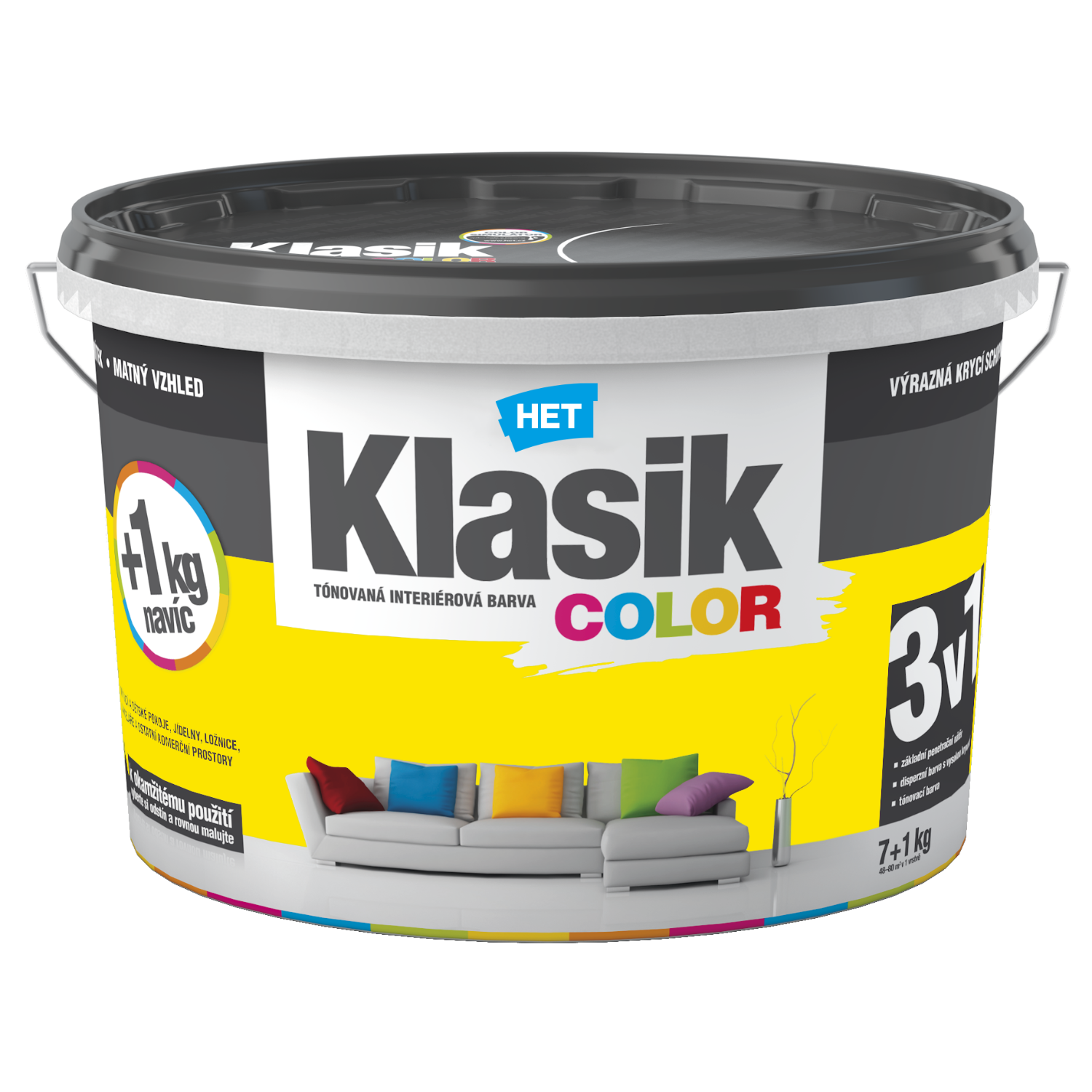 HET Klasik COLOR tónovaná interiérová akrylátová disperzná oteruvzdorná farba 7 kg + 1 kg zdarma, KC0608 - žltý zázvorový