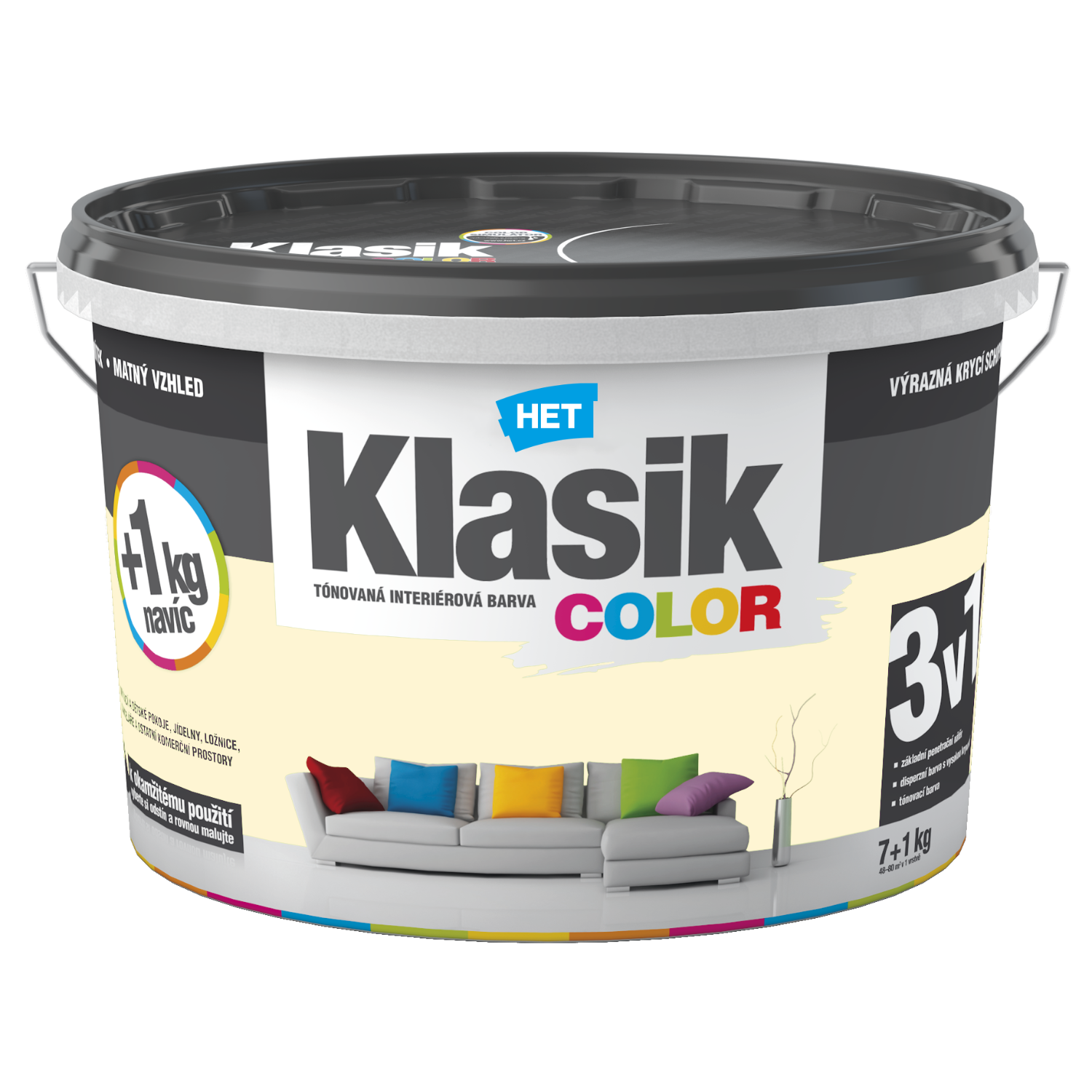 HET Klasik COLOR tónovaná interiérová akrylátová disperzná oteruvzdorná farba 7 kg + 1 kg zdarma, KC0667 - žltý vanilkový