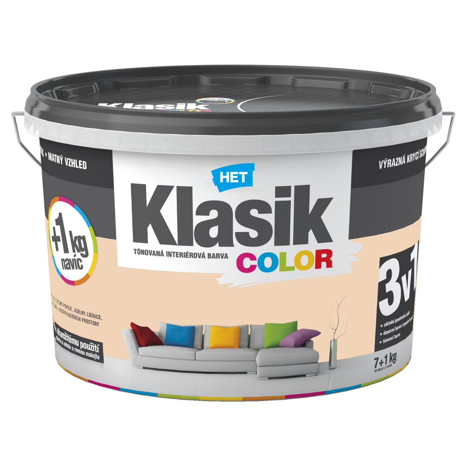 HET Klasik COLOR tónovaná interiérová akrylátová disperzná oteruvzdorná farba 7 kg + 1 kg zdarma, KC0667 - žltý vanilkový