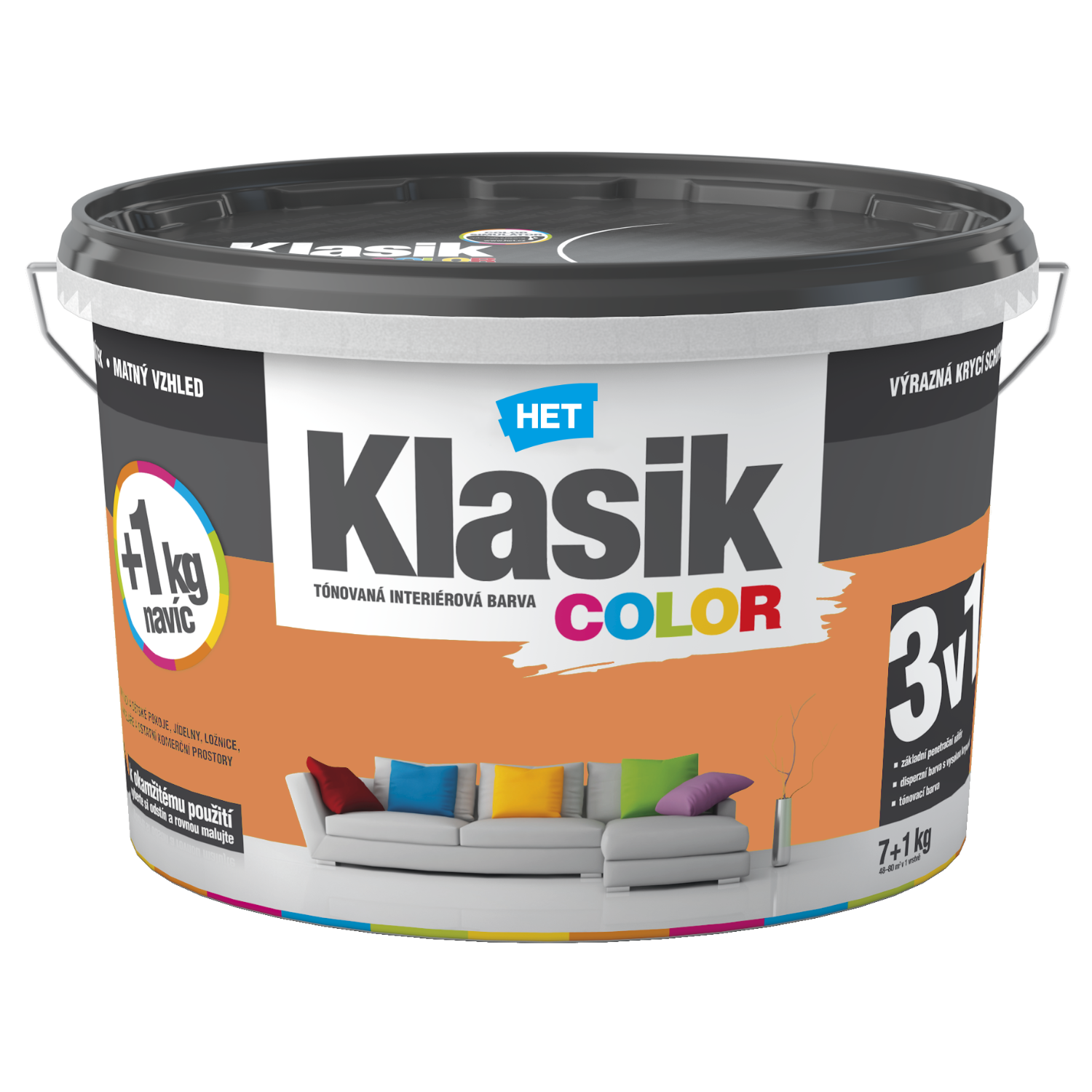 HET Klasik COLOR tónovaná interiérová akrylátová disperzná oteruvzdorná farba 7 kg + 1 kg zdarma, KC0728 - oranžový broskyňový