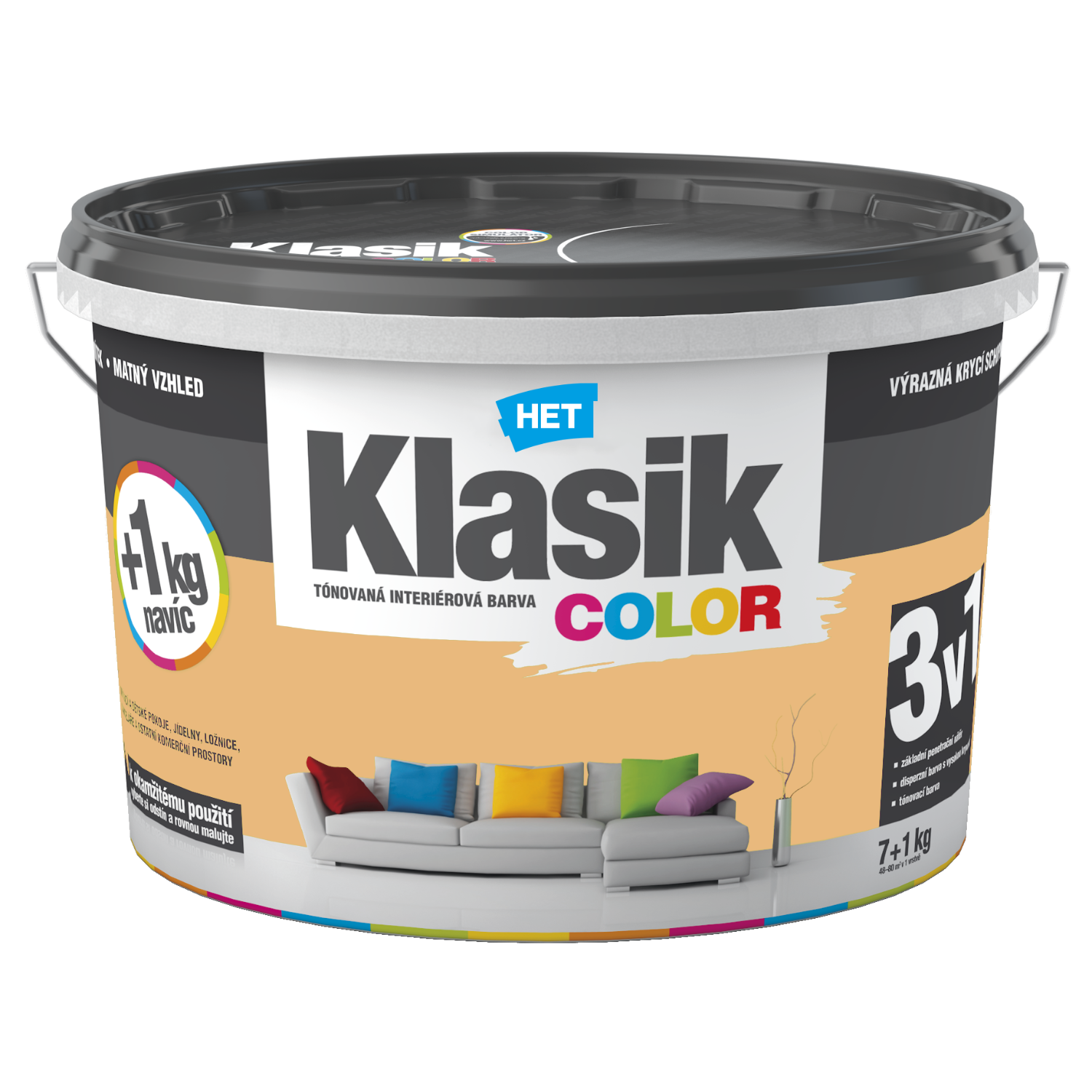 HET Klasik COLOR tónovaná interiérová akrylátová disperzná oteruvzdorná farba 7 kg + 1 kg zdarma, KC0777 - marhuľový