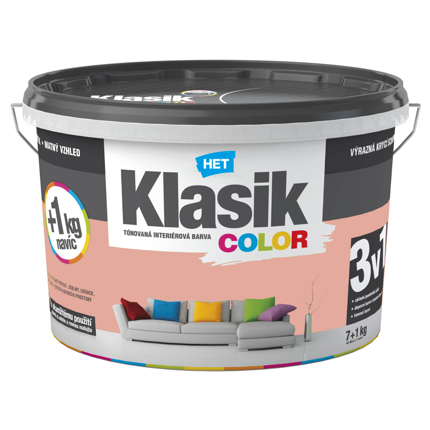 HET Klasik COLOR tónovaná interiérová akrylátová disperzná oteruvzdorná farba 7 kg + 1 kg zdarma, KC0828 - lososový