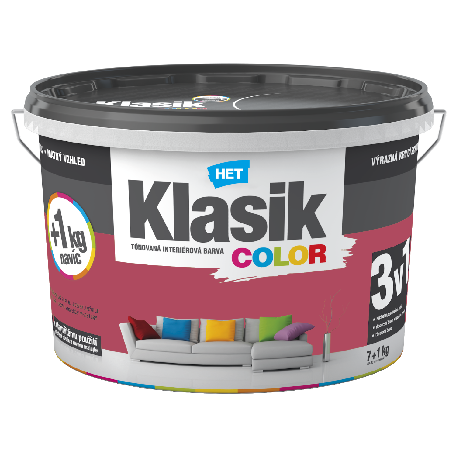HET Klasik COLOR tónovaná interiérová akrylátová disperzná oteruvzdorná farba 7 kg + 1 kg zdarma, KC0837 - ružový