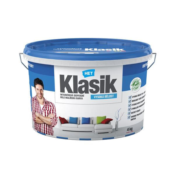 HET Klasik biela interiérová maliarska akrylátová farba na stenu 4 kg