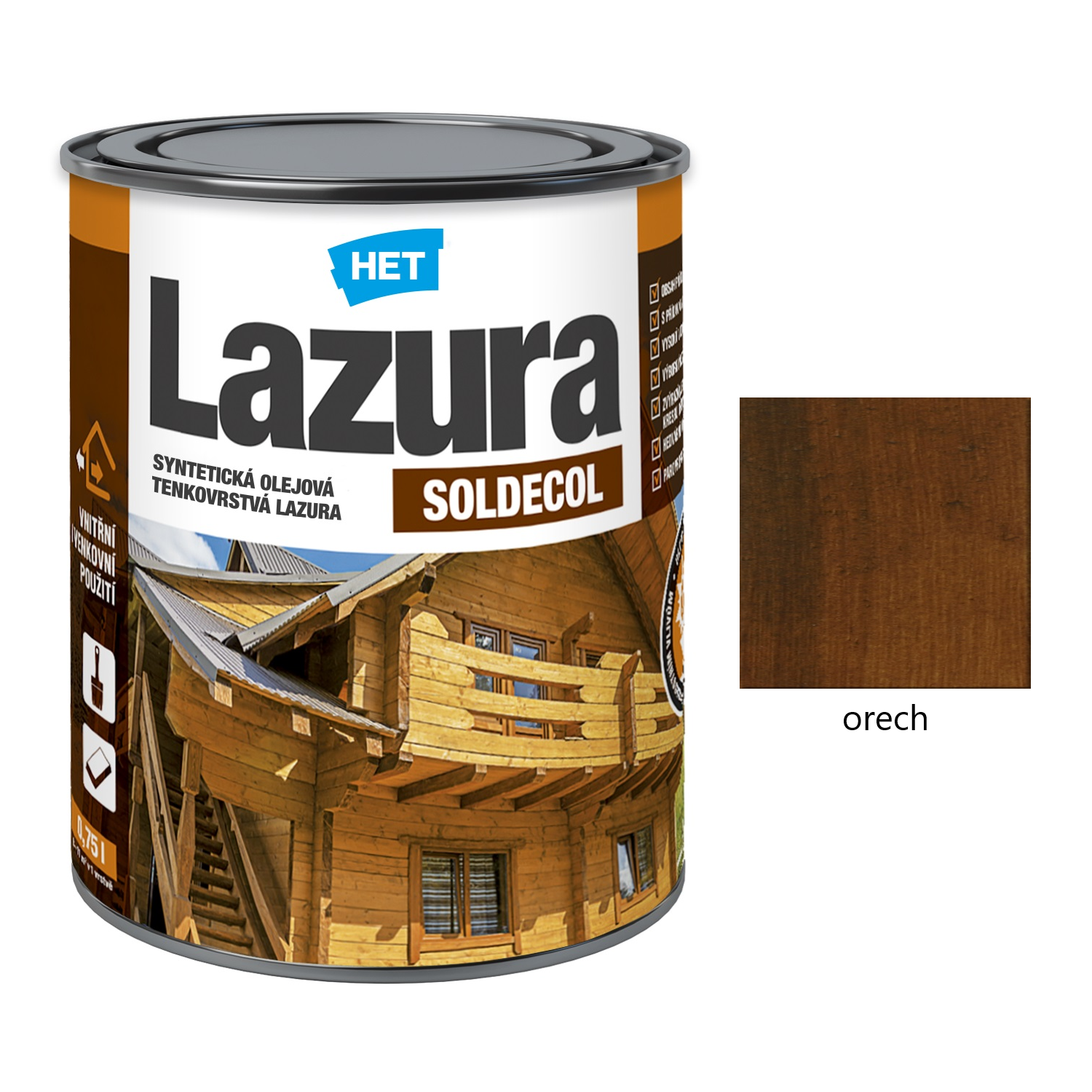 HET SOLDECOL Lazúra syntetická olejová tenkovrstvová lazúra na drevo - orech 30