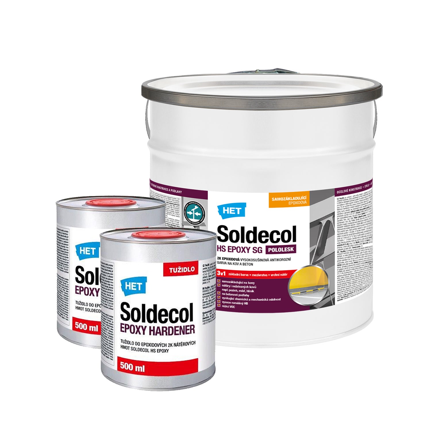 HET Soldecol HS EPOXY SG epoxidová pololesklá antikorózna farba na kov a betón - 3 l (2.5 l + 500 ml tužidlo)