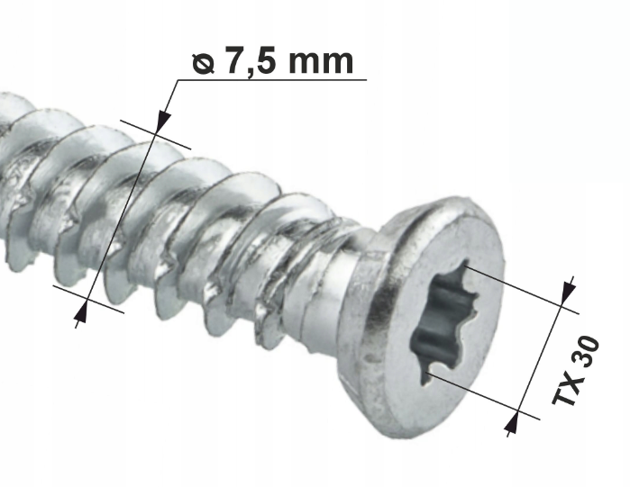 KLIMAS Wkret-met WHO Ø7,5 mm turboskrutka kalená s plochou hlavou TX-30