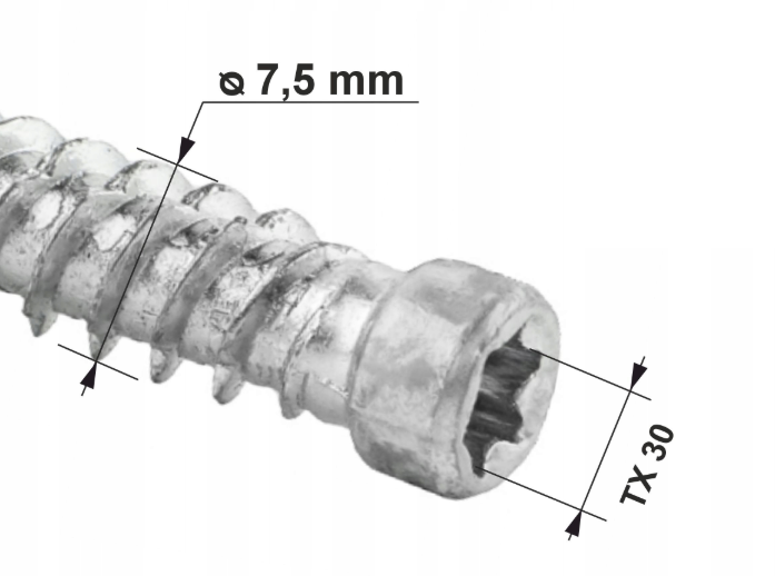 KLIMAS Wkret-met WHOW Ø7,5 mm turboskrutka kalená s valcovou hlavou TX-30