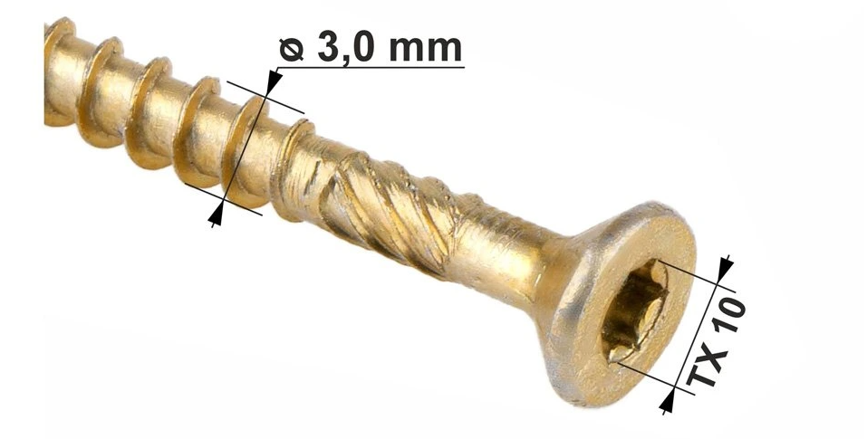KLIMAS Wkret-met WKCS Ø3x30 mm TX-10 konštrukčná skrutka do dreva so zápustnou hlavou
